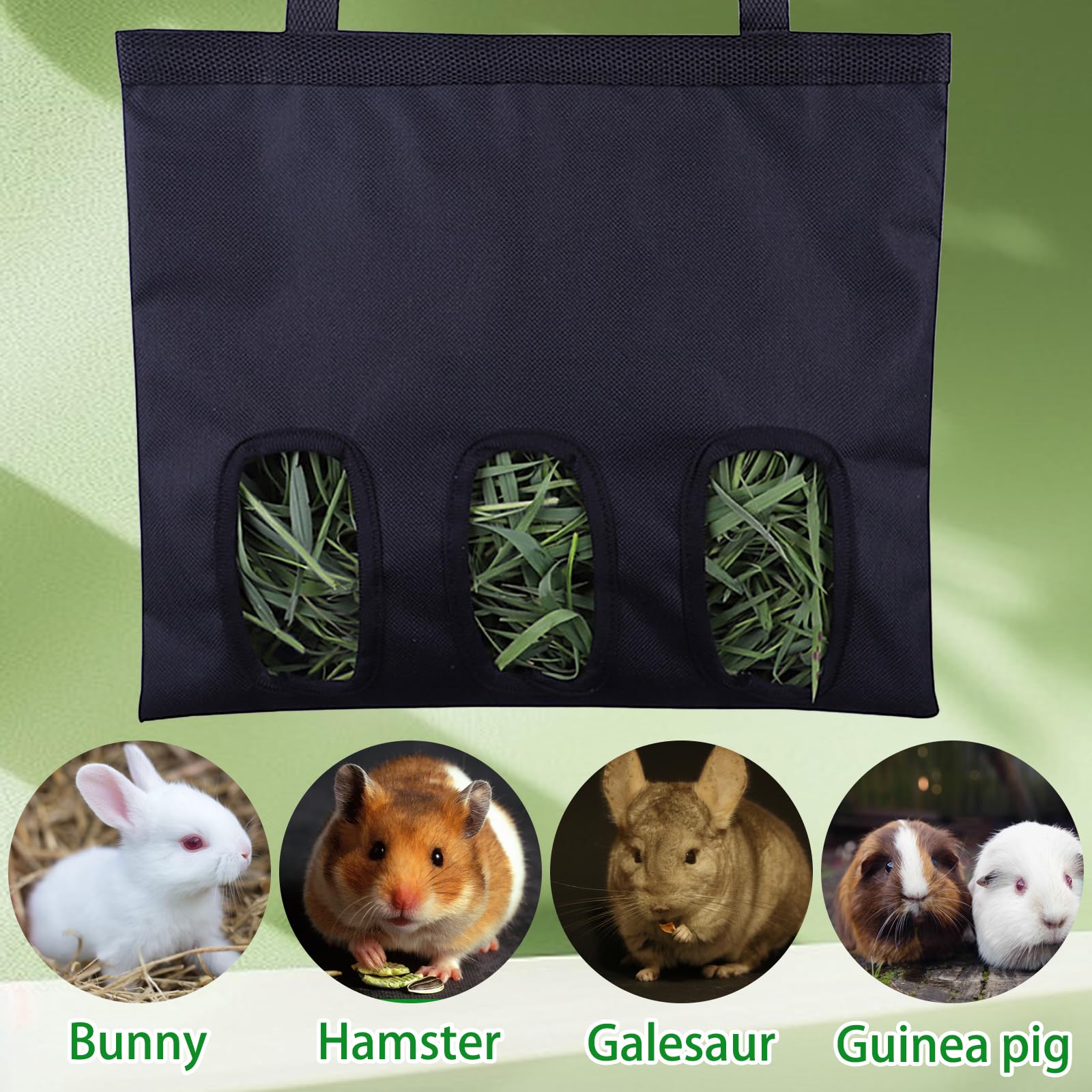 Rabbit Guinea Pigs Hay Feeder Bag Storage,Washable Hanging Automatic Feeding Hay,Convenient Small Animal Feeder Dispenser for Bunny Chinchilla Hamster (3 Windows) - Image 4
