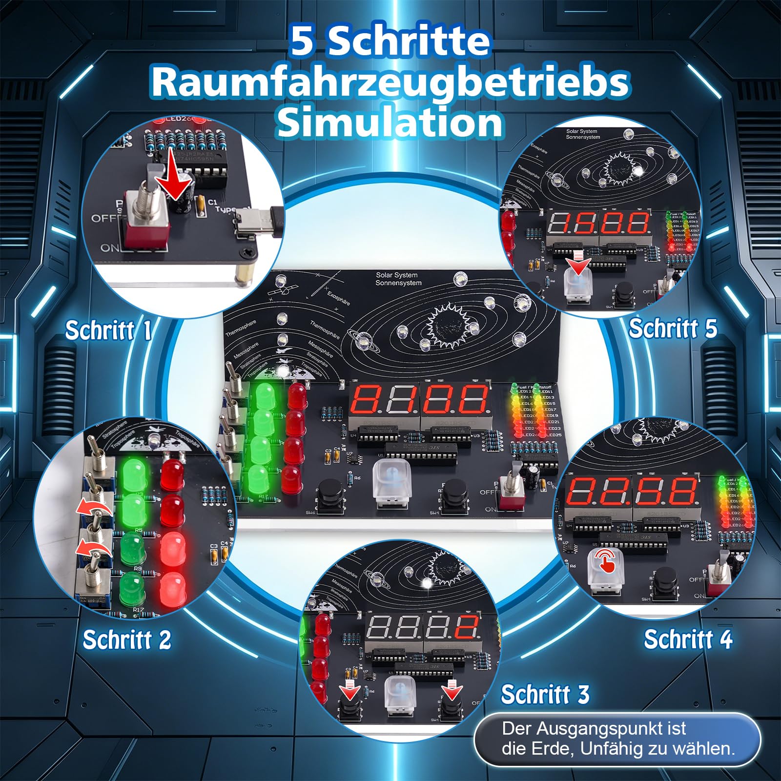 ICrduioo DIY Raumschiff Kontrollzentrum Löt Bausatz, LED Elektronik Bausatz Simulierter Raketenstart Lötset für Mint Fächer und Enthusiasten Löten Lernen Astronomiestudium - 3