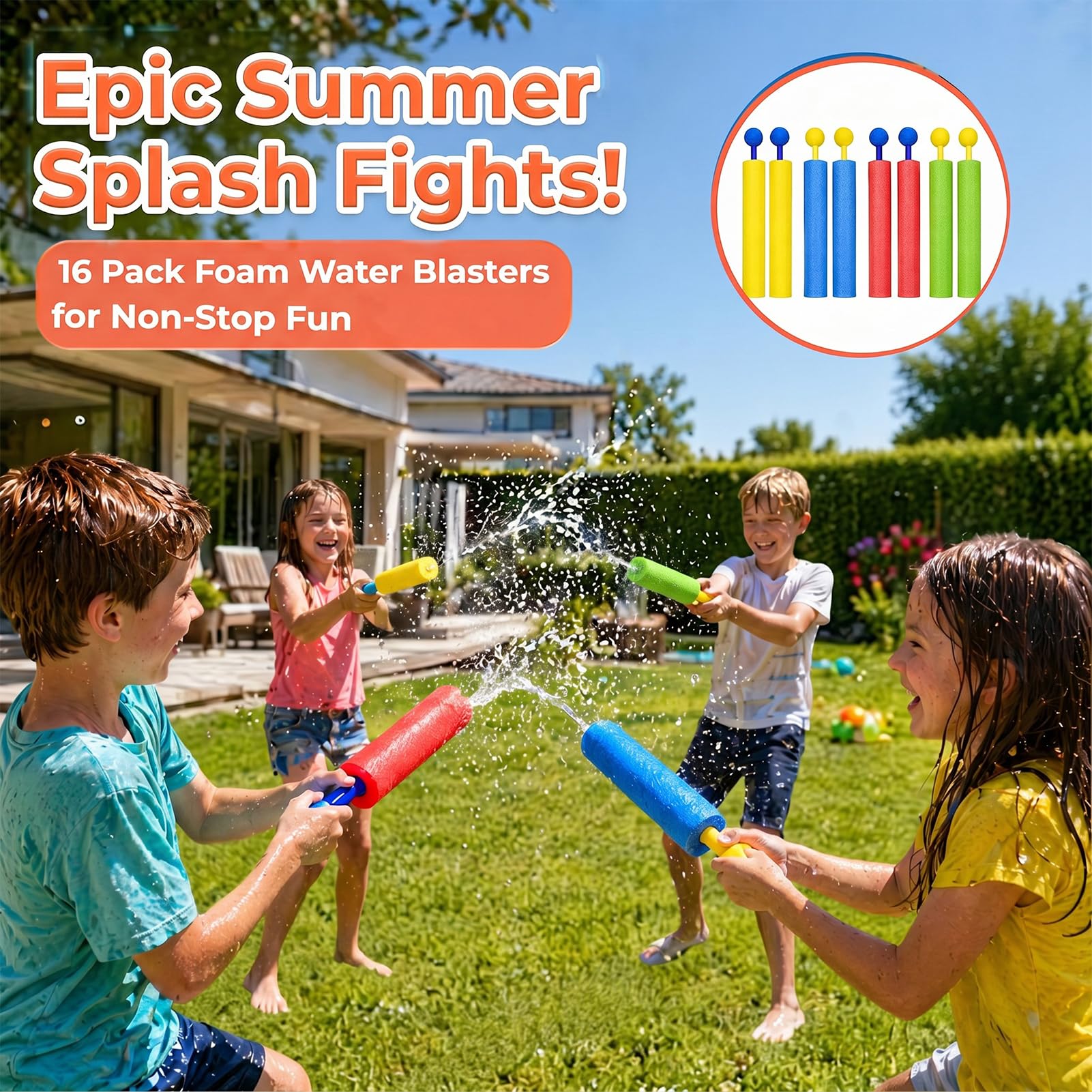 Pistolas de Agua de Espuma para Niños, Pack de 16 Mini Juguetes Acuáticos, Juguetes de Piscina para Niños y Niñas, Juguetes de Verano para Playa, Jardín y Fiesta Infantil