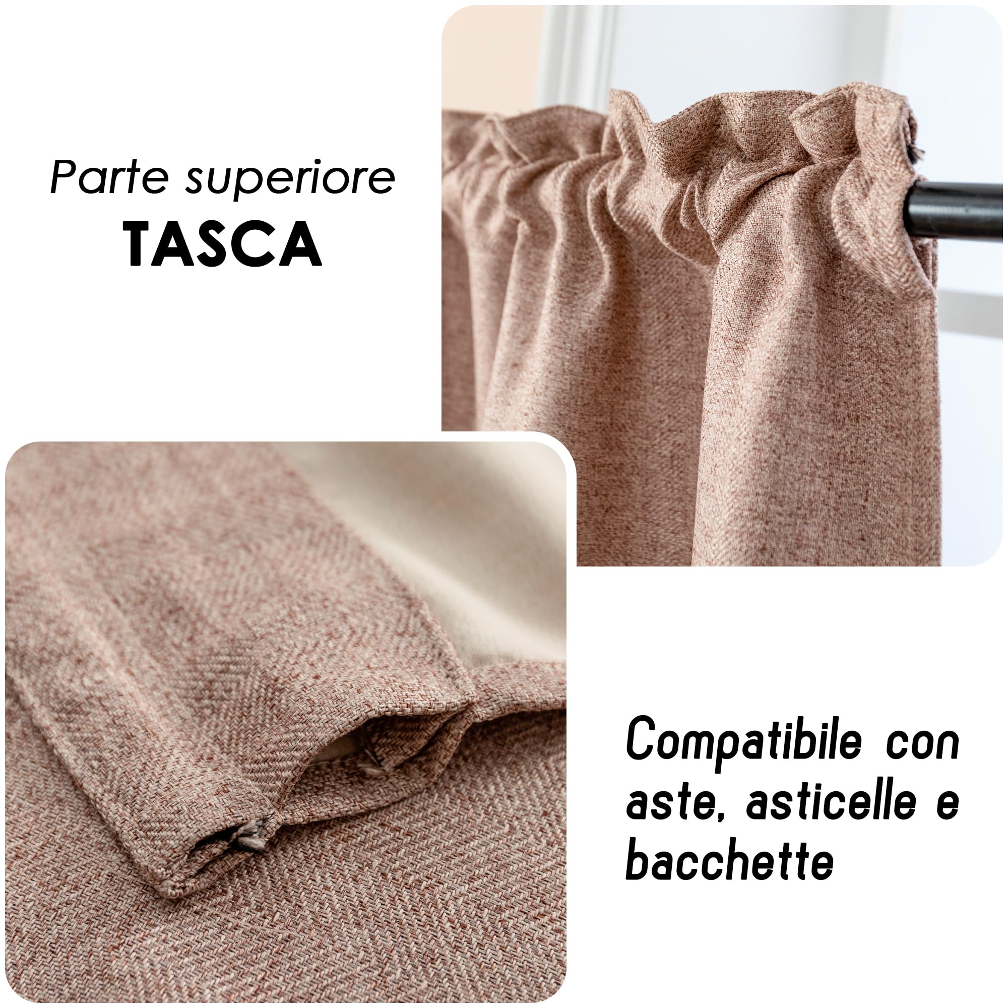 GIRASOLE HOME® Paire de rideaux semi-occultants effet lin texture nervurée lourde pour intérieur 2 panneaux avec poche (marron, 70 x 133 cm)