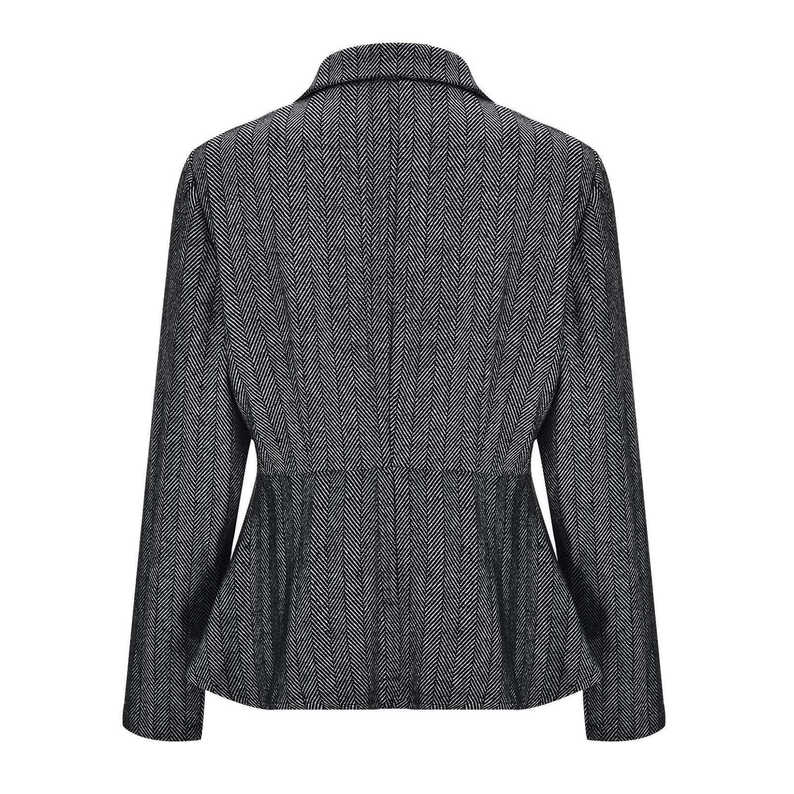 Genérico 2026 Chaqueta Entretiempo Mujer Elegante Chaqueta de Traje Oficina Jacquard Floral Peplum con Cierre Doble Botonadura