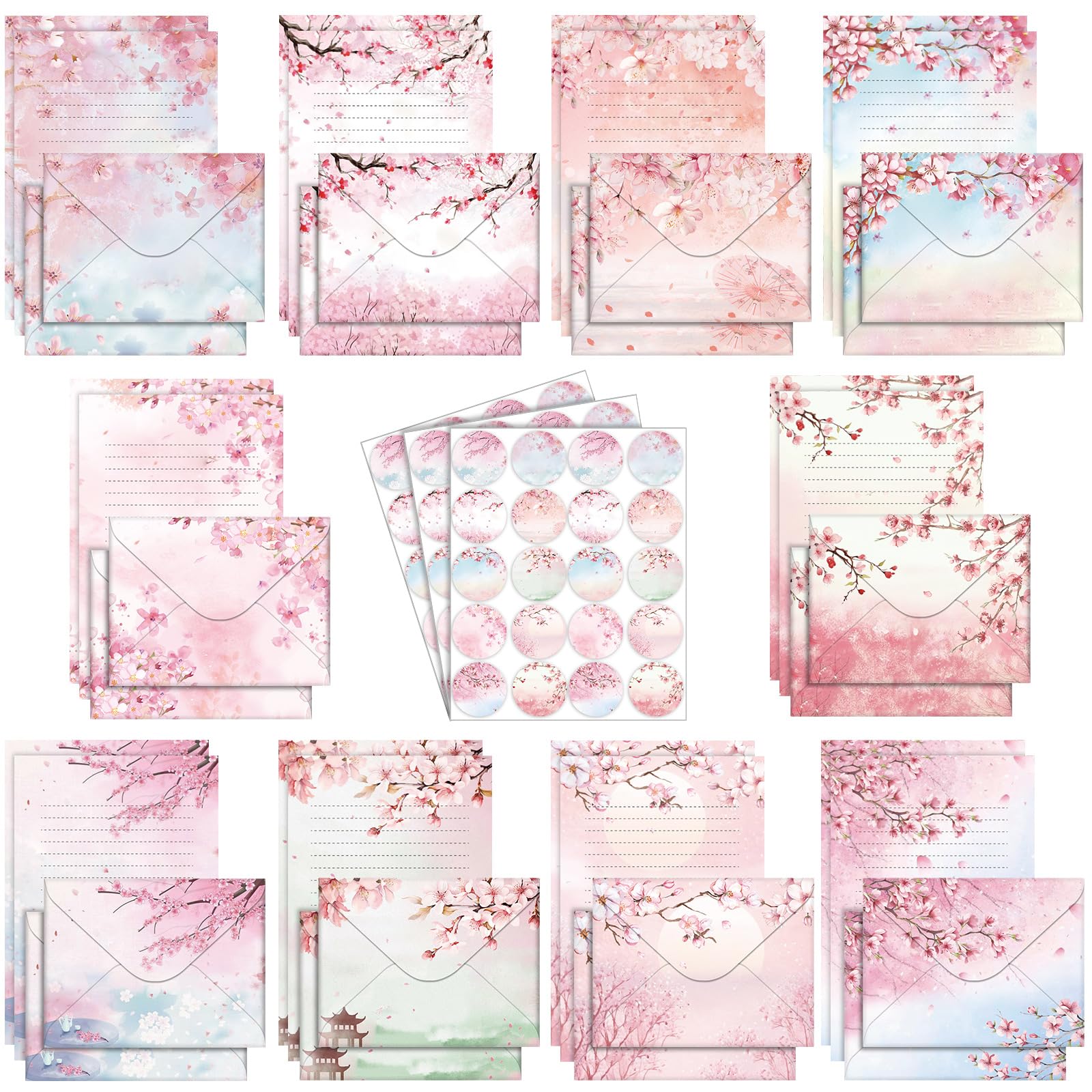 TaoBary 160 Pcs Cherry Blossom Stationery Paper and Envelopes Set