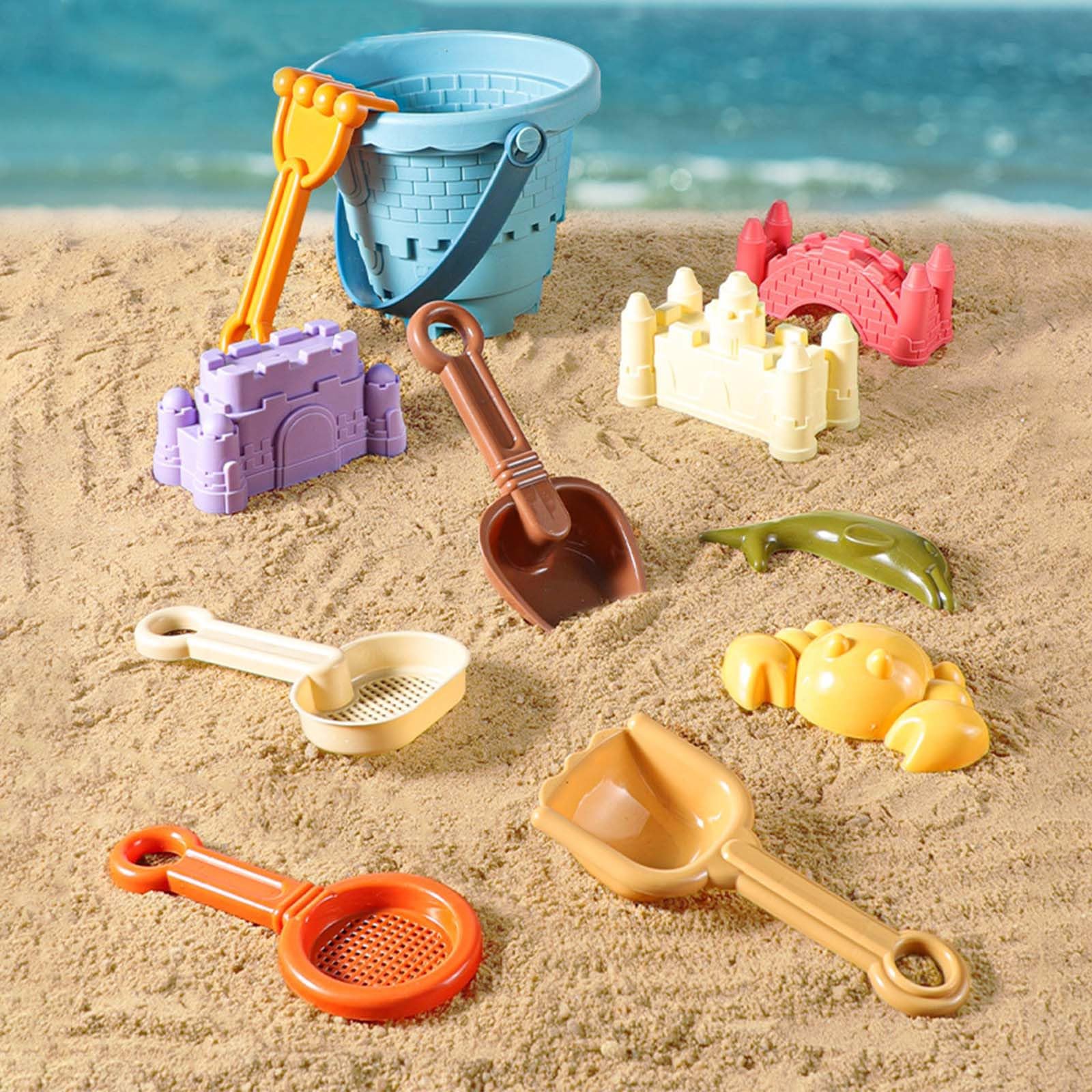 Sand Castle Kit - Beach Toy Set with Buckets, Shovels & Molds, Family Beach Games