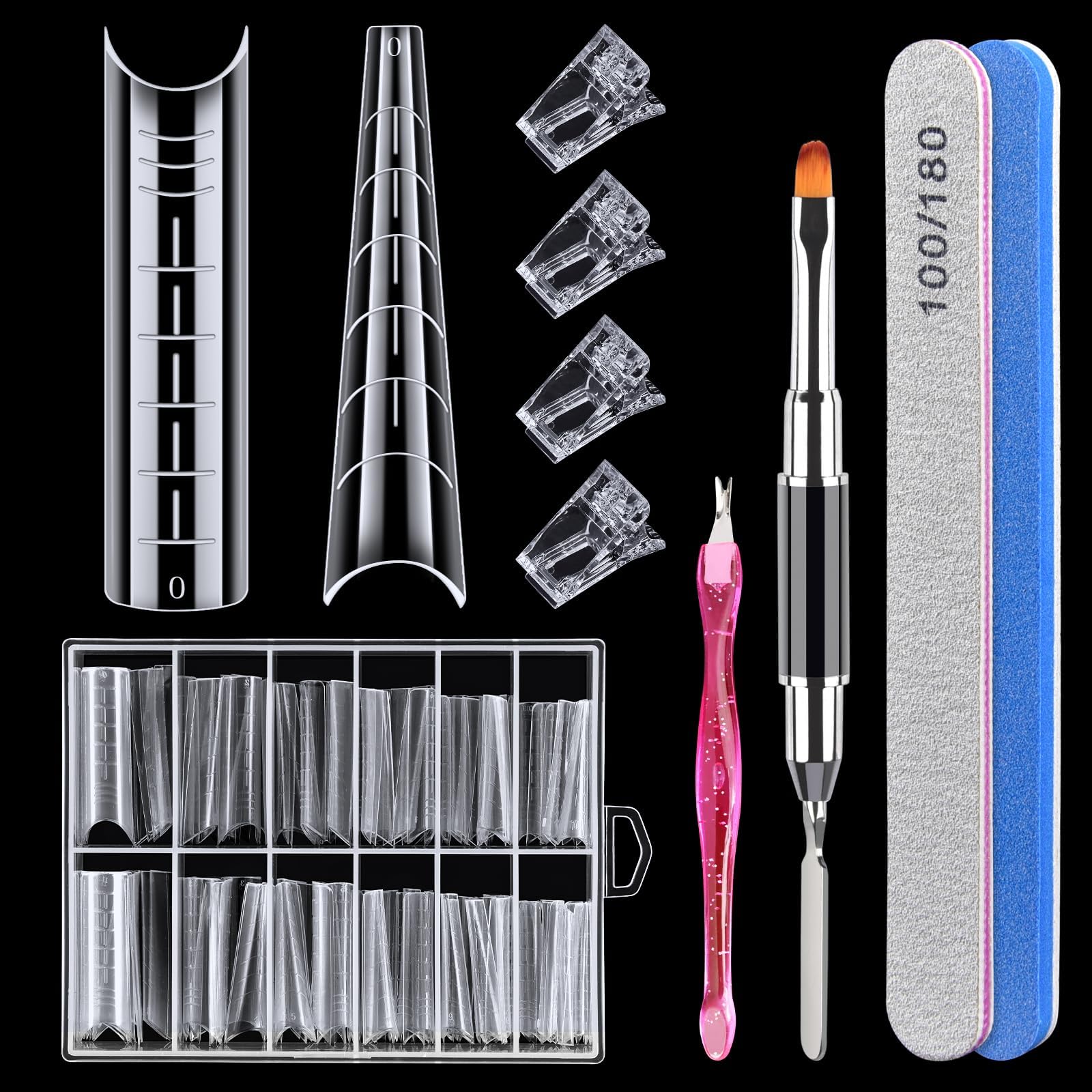 MORGLES Flat Dual Nail Forms Set, 144 Pcs Half Cover Nail Extensions Molds with Clips for Salon & Home use