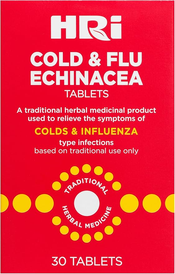 HRI Cold and Flu Echinacea 30 Tablets. to Relieve The Symptoms of