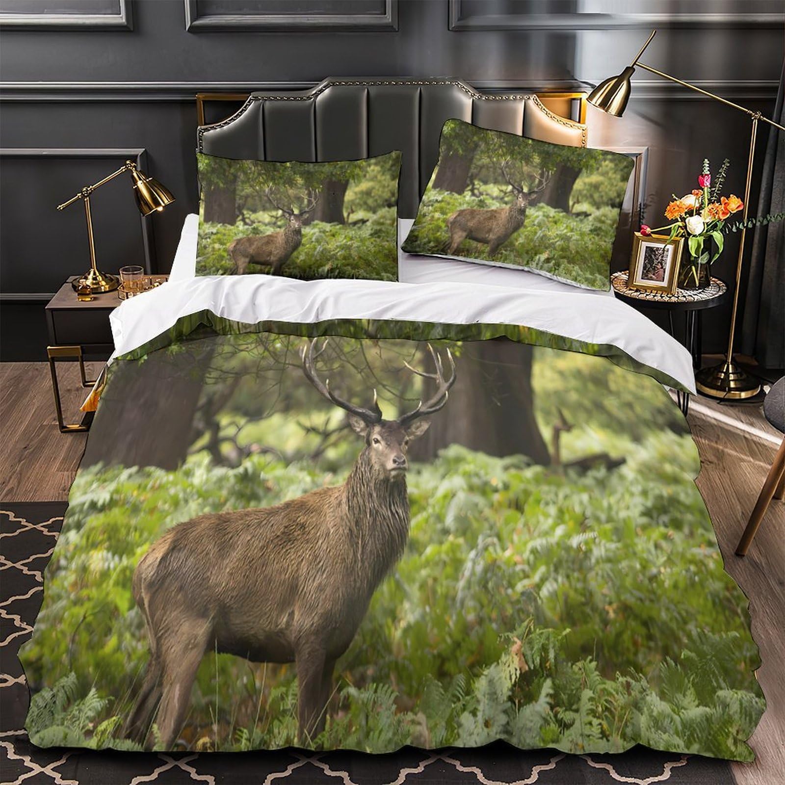 Housse de couette microfibre douce effet 3D cerf 135x200
