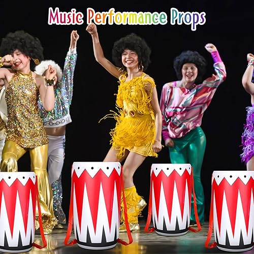 Miniatura 6 de Libima Paquete de 6 instrumentos inflables, instrumentos musicales de tambor, accesorios de fiesta, accesorios inflables de los años 80 y 90,