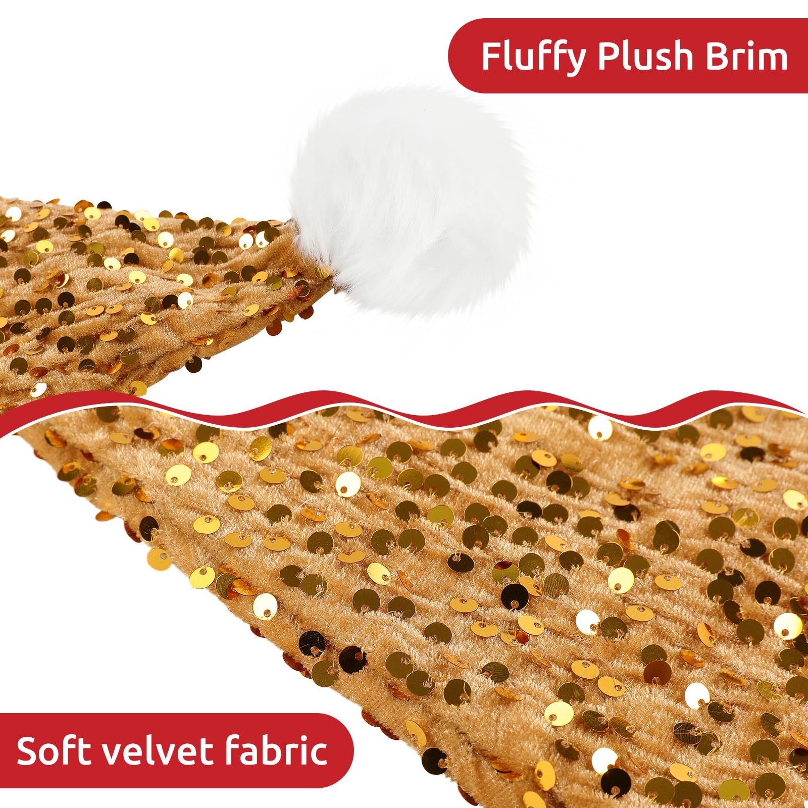 Phyxin Sombrero de Papá Noel para adultos, sombrero de Navidad con lentejuelas para mujeres y hombres, sombrero de Navidad brillante perfecto para fiestas de vacaciones