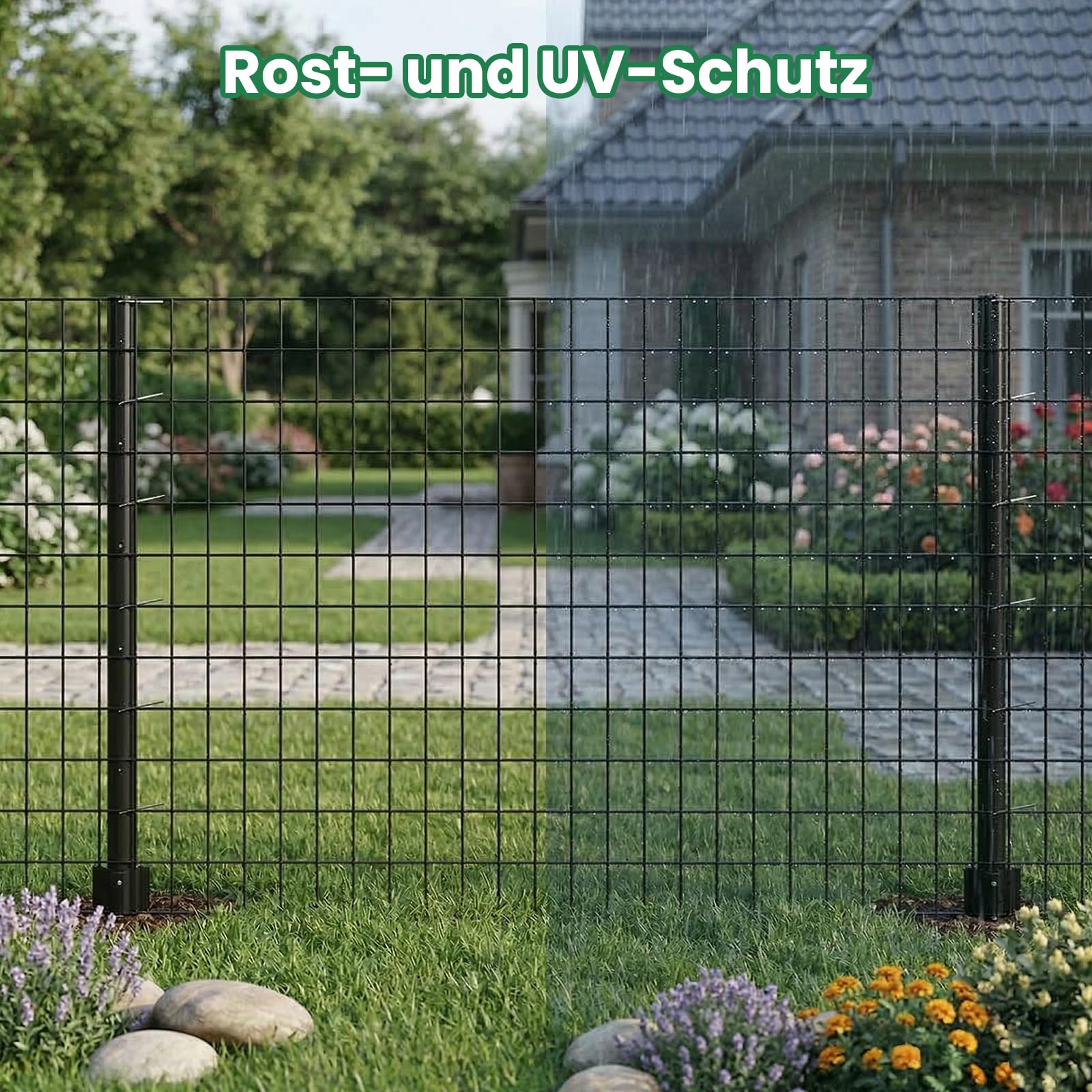 SUNYRISY Metall Hühnerzaun Gartenzaun Maschendrahtzaun 90cm hoch mit 5 x Pfosten, 15m lang Mobiler Hundezaun Weidezaun Steckzaun Begrenzungszaun Schafzaun, Verzinkter Material, Schwarz