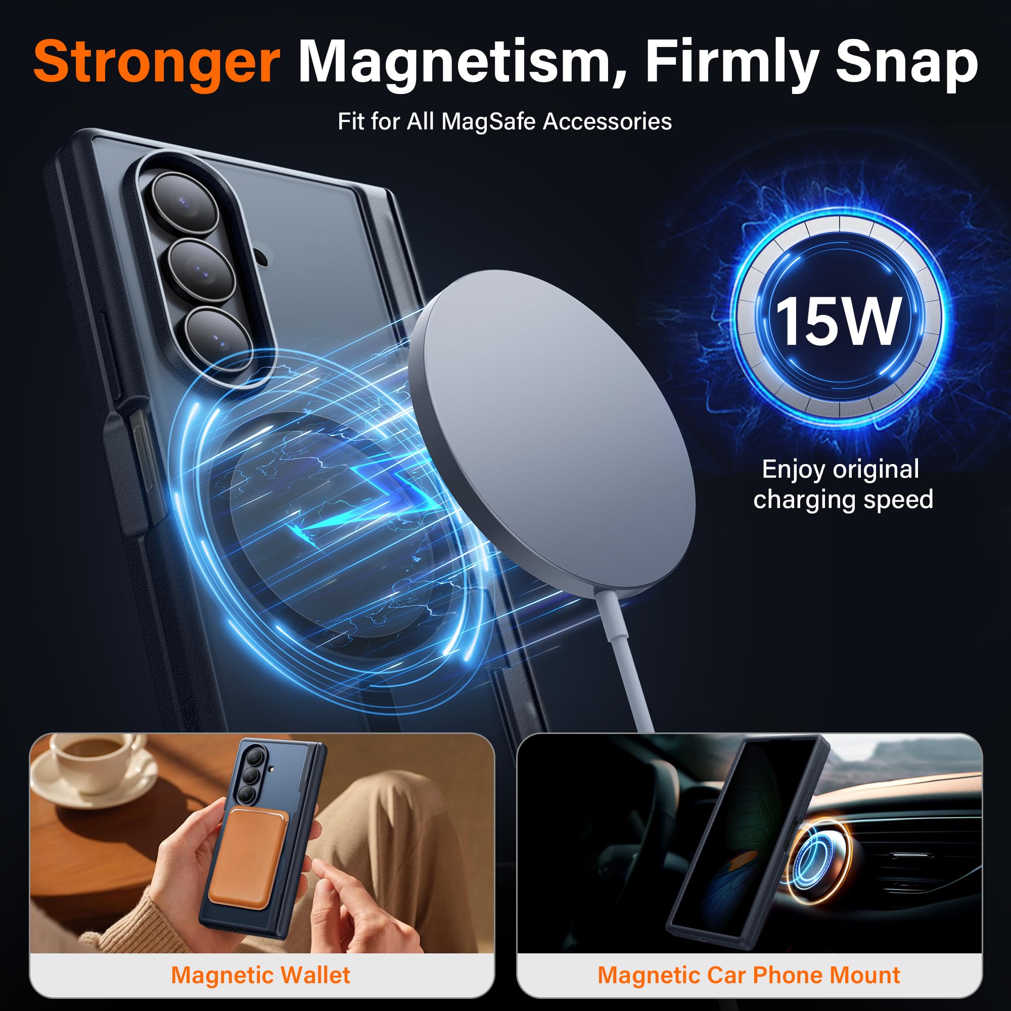 MOBOSI für Samsung Galaxy Z Fold 7 Hülle mit Schutzfolie Sichtschutz,Kompatibel mit MagSafe,Handyhalterung&Scharnierschutz,Magnetisch Stoßfest Kratzfest Schutzhülle für Z Fold7,Schwarz
