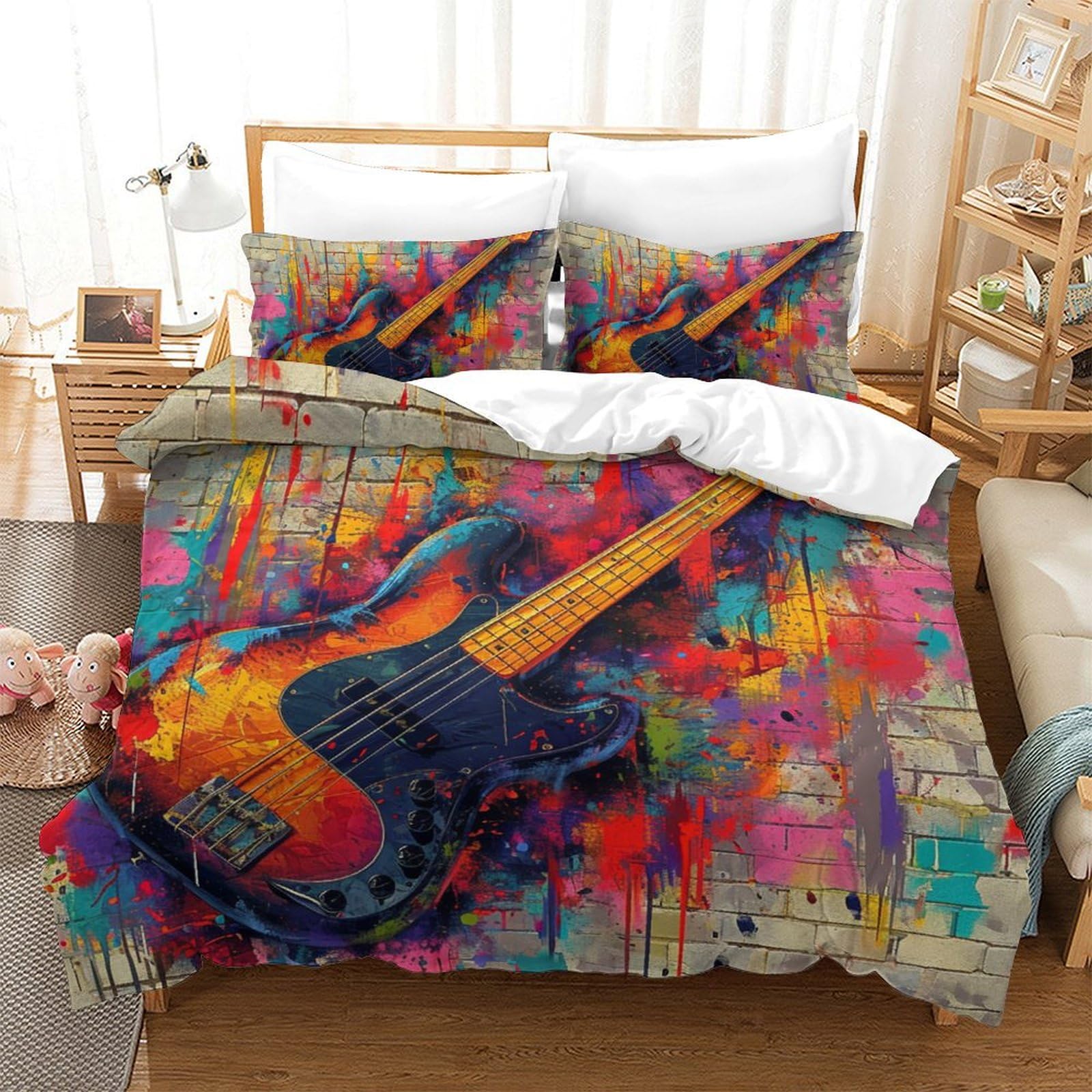 Parure de lit guitare 3D microfbre 200x200 pour chambre musicale