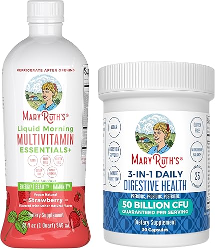 MaryRuth's - Multivitamínico líquido de fresa para adultos y niños y probióticos 3 en 1 para gas e hinchazón paquete de 2 unidades para apoyo