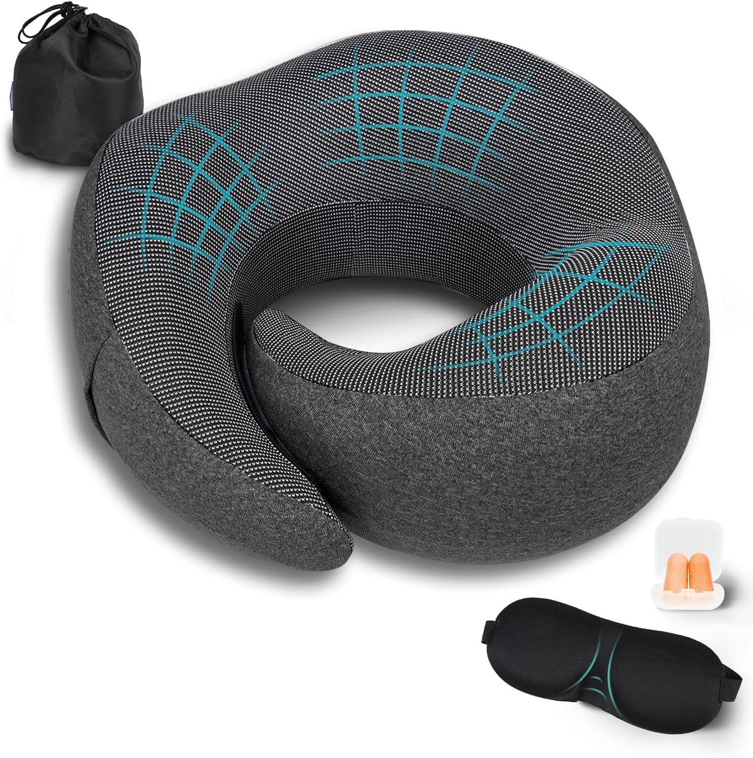 MedMad Wander Plus Travel Pillow, Flyhugz Neck Pillow, Wander Plus Neck Pillow, Memory Foam Travel Pillow, Ergonomic Design Full Neck Surround Bundle Eyecover & Earplugs (Dark Gray)