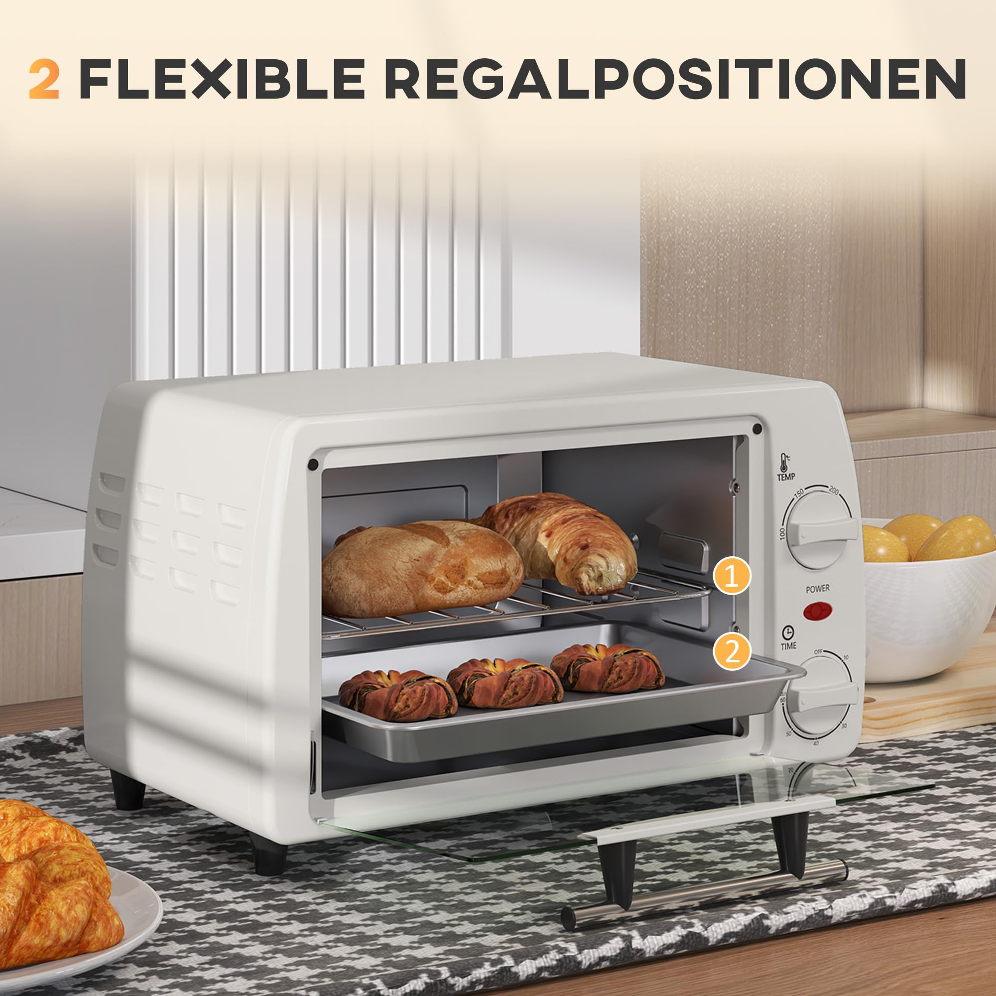 HOMCOM Horno eléctrico 10L 750W 230°C 60min 36,5x26x22cm Crema