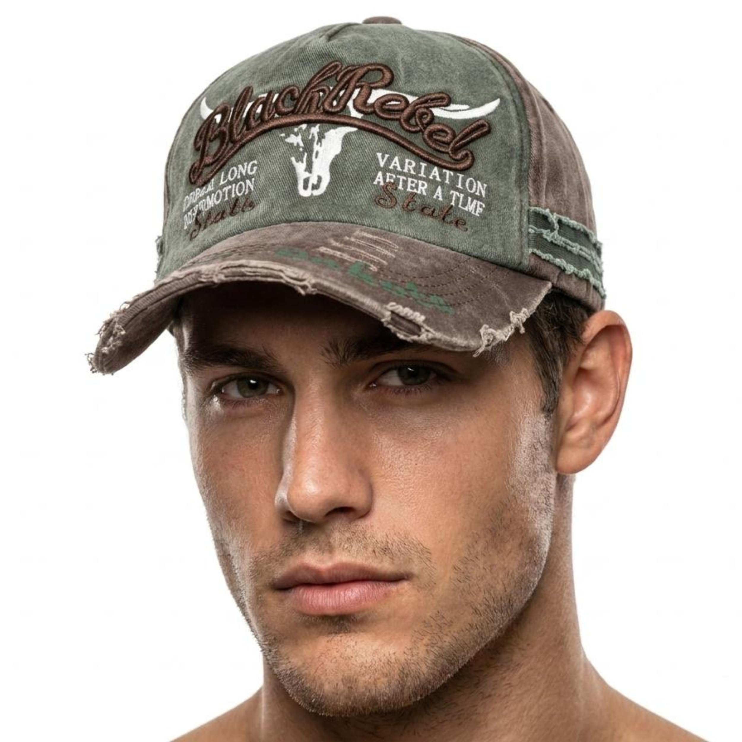 Baseball Cap for Men & Women | Vintage Distressed Washed Cotton Adjustable Snapback Hat, Embroidered Western Cowboy Bull Skull Design, Retro Trucker Style Cap,-image-49