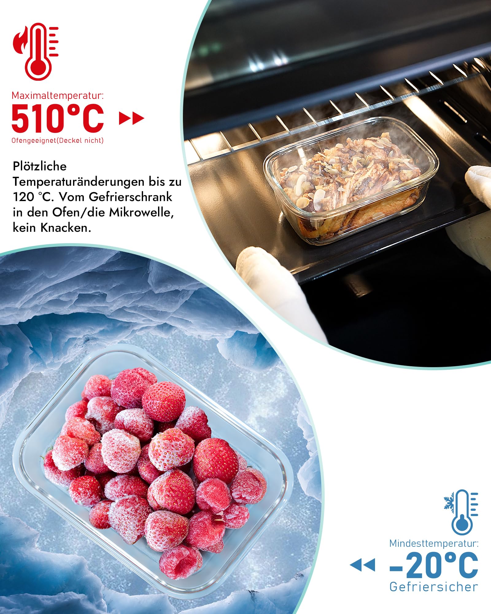 Frischhaltedosen aus Glas 8er-Set – Vorratsbehälter, Ofenfest (-20°C bis 510°C), Luftdichter Verschluss, Stapelbar, Geschenkverpackung