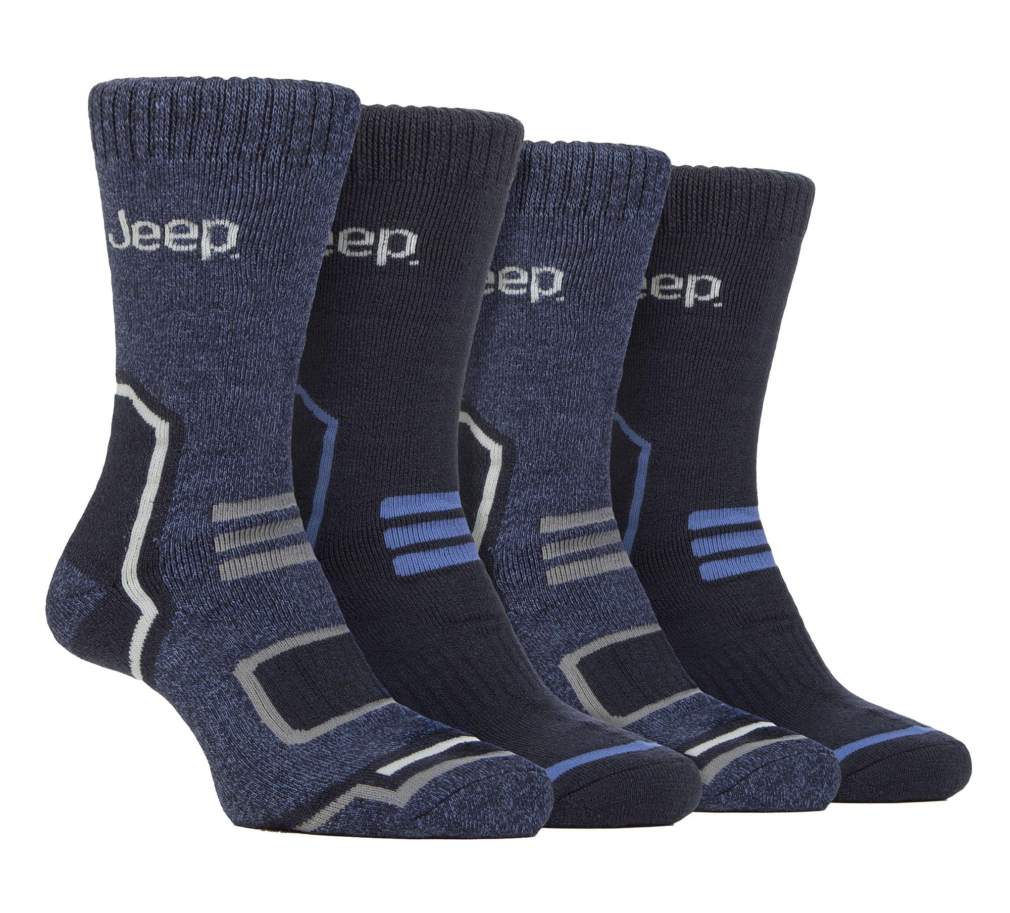 Jeep 4 Pack Mens Thermal Boot Socks for Winter Thick Knitted Technical Boot Socks (6-11, Navy/Blue)