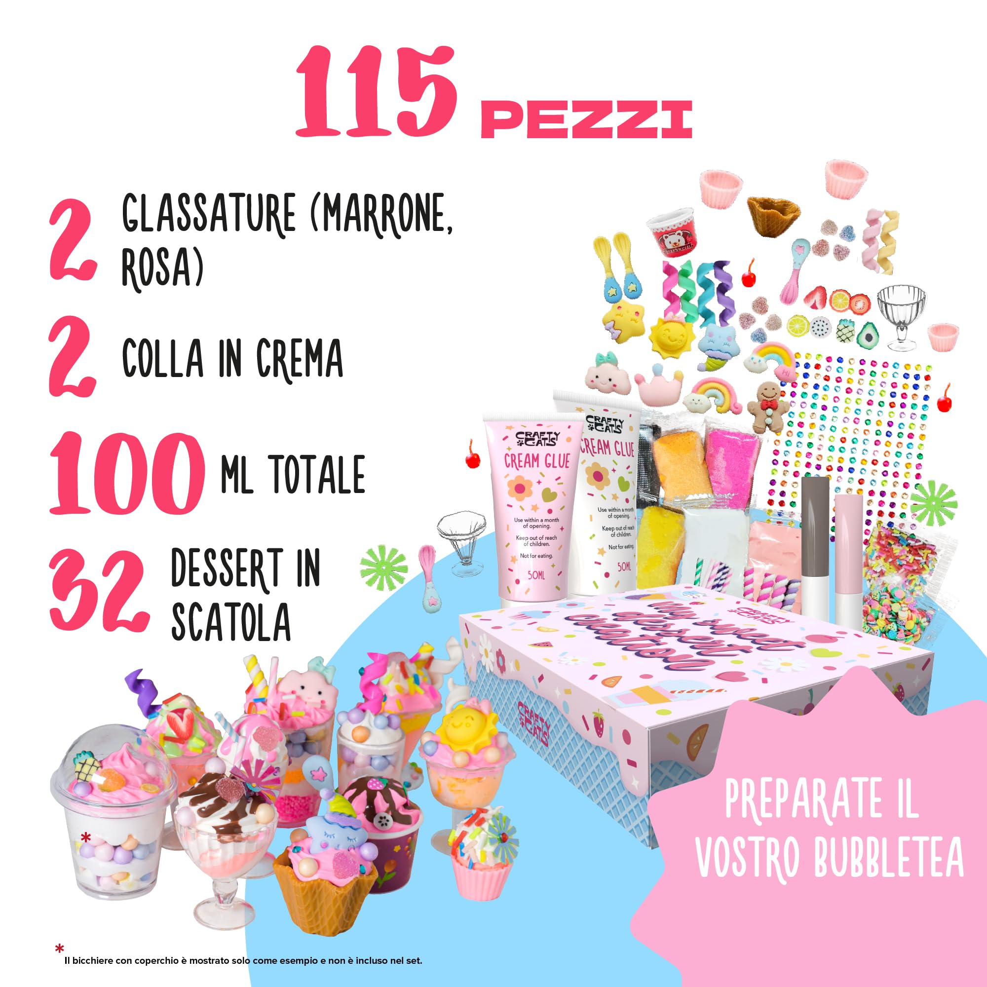 CRAFTY CATS DIY Kit Creativo Festa dei Dolci – 115 pezzi, argilla ad asciugatura all’aria, perline e simulazione di crema con beccucci, set creativo per bambini, idea regalo