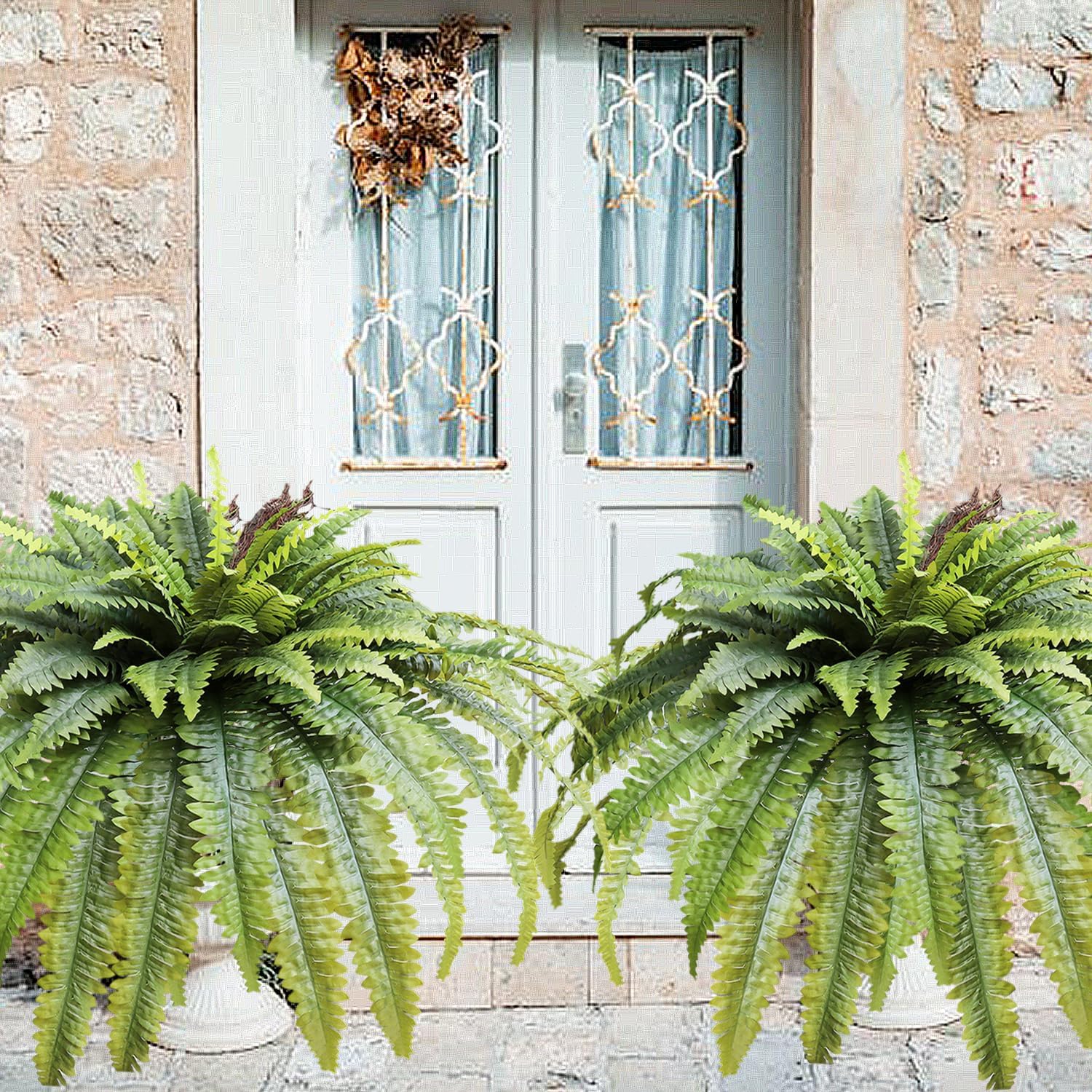 Artificial Ferns for Outdoors 96 Fronds Large Fake Boston Fern UV Resistant Faux Ferns Plant Look Real Silk Greenery for Front Porch Planter Home Indoors Garden Decor, Floor-Standing or Hanging - Image 8
