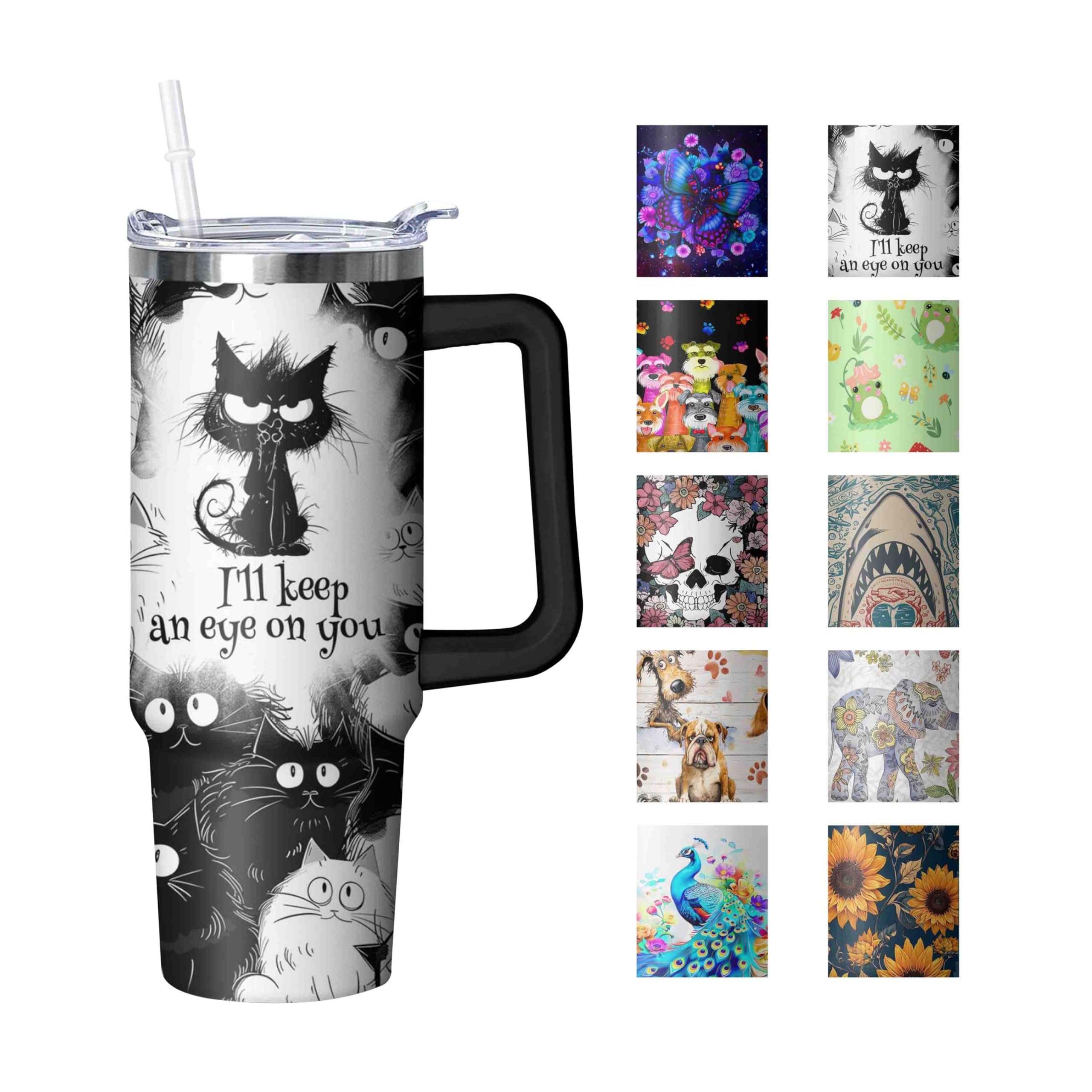 Sps ssion 30 oz Cat Themed Tumbler with Handle and Lid Gifts for Cat Lovers Double Stainless Steel Insulated Cup Travel Coffee Mug