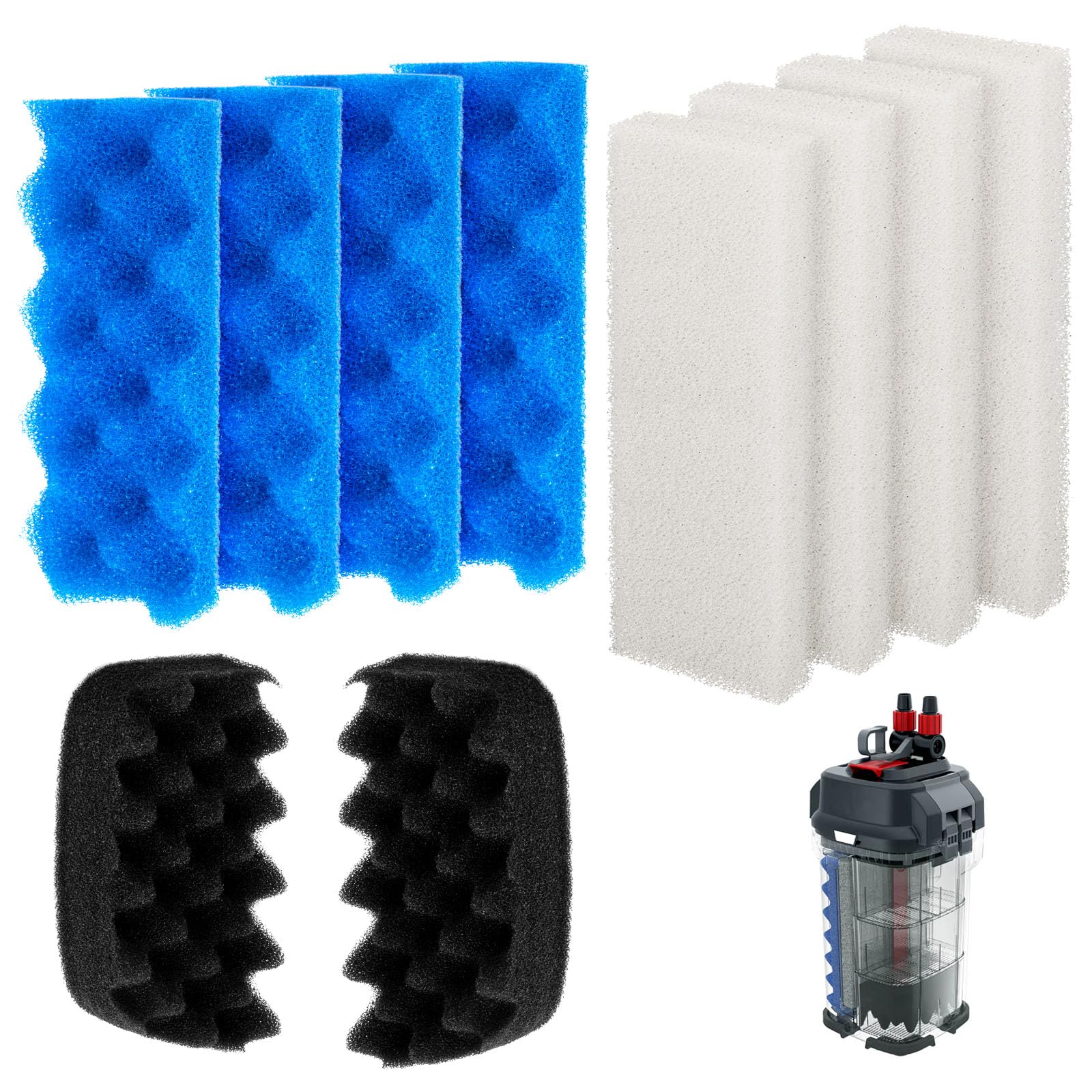 206/207 Bio Foam Replacement Aquarium Filter Media kit Compatible with Fluval 206/207 Canister Filters, Bio Foam Sponge Set - 4 White, 4 Blue & 2 Black Foam for Biological and Mechanical Filtration
