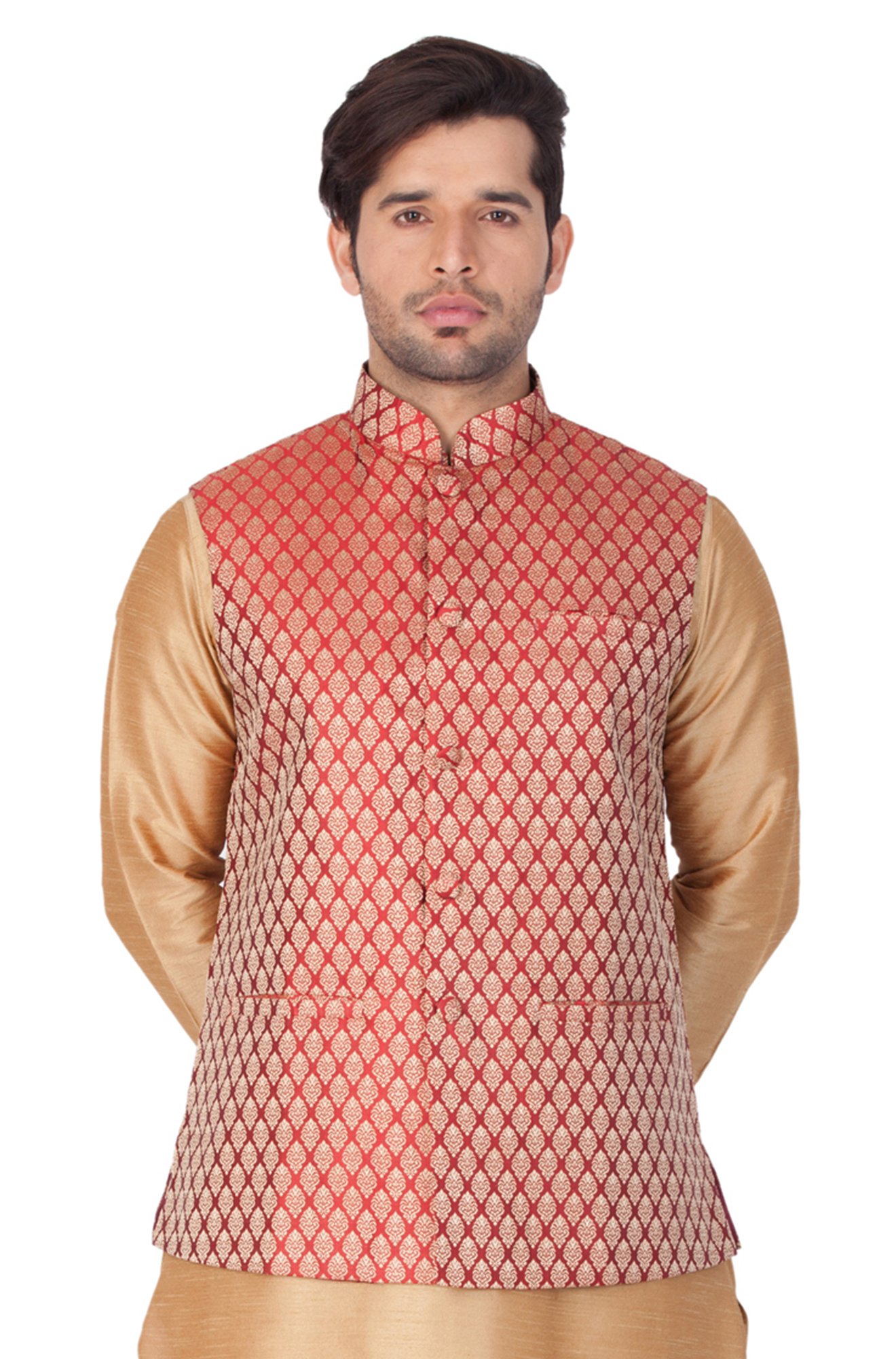 Men's Black Cotton Silk Blend Ethnic Jacket-image-34