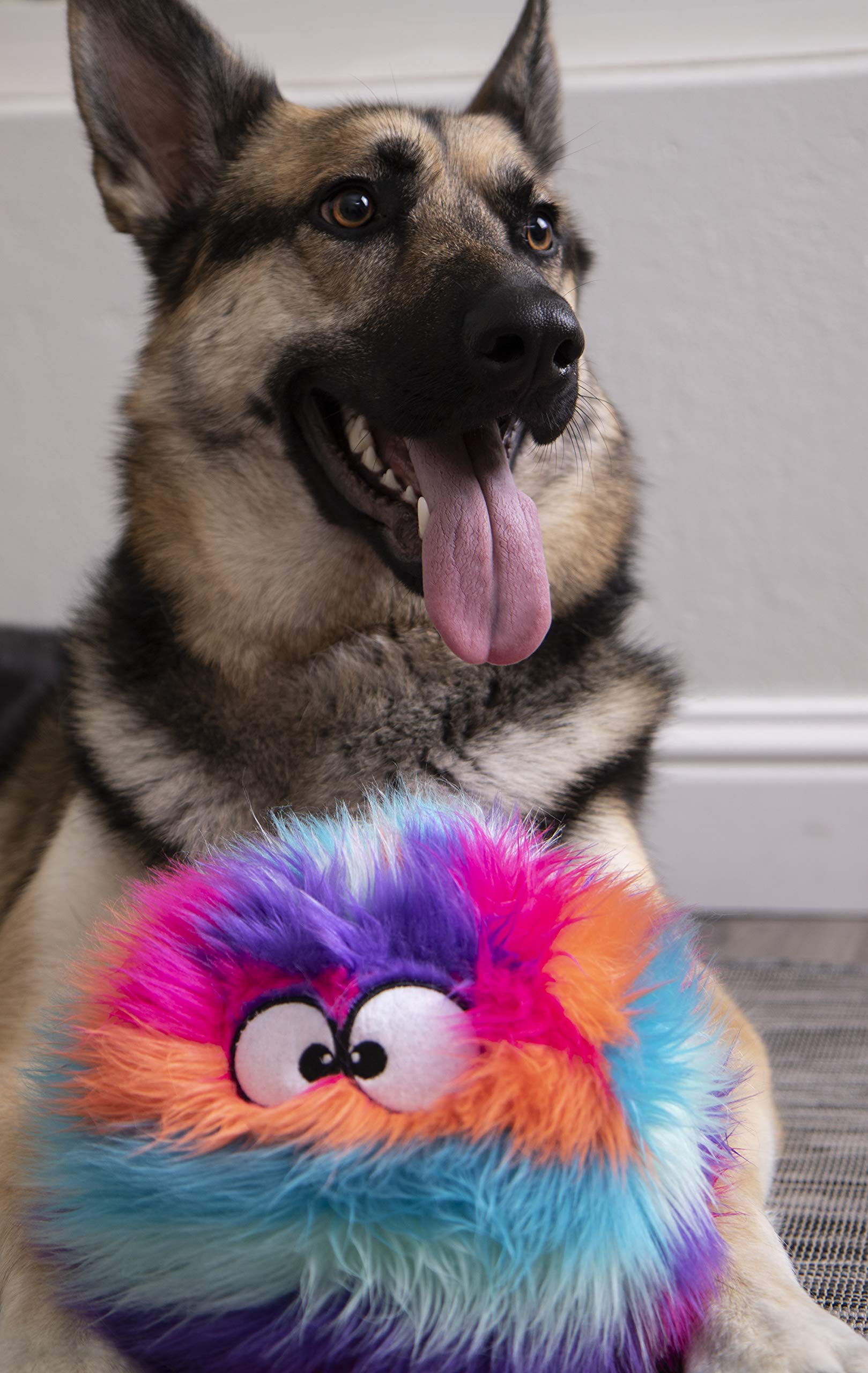 Moonmoon goDog Furballz with Chew Guard Technology Plush Dog Toy, Large, Bright Rainbow