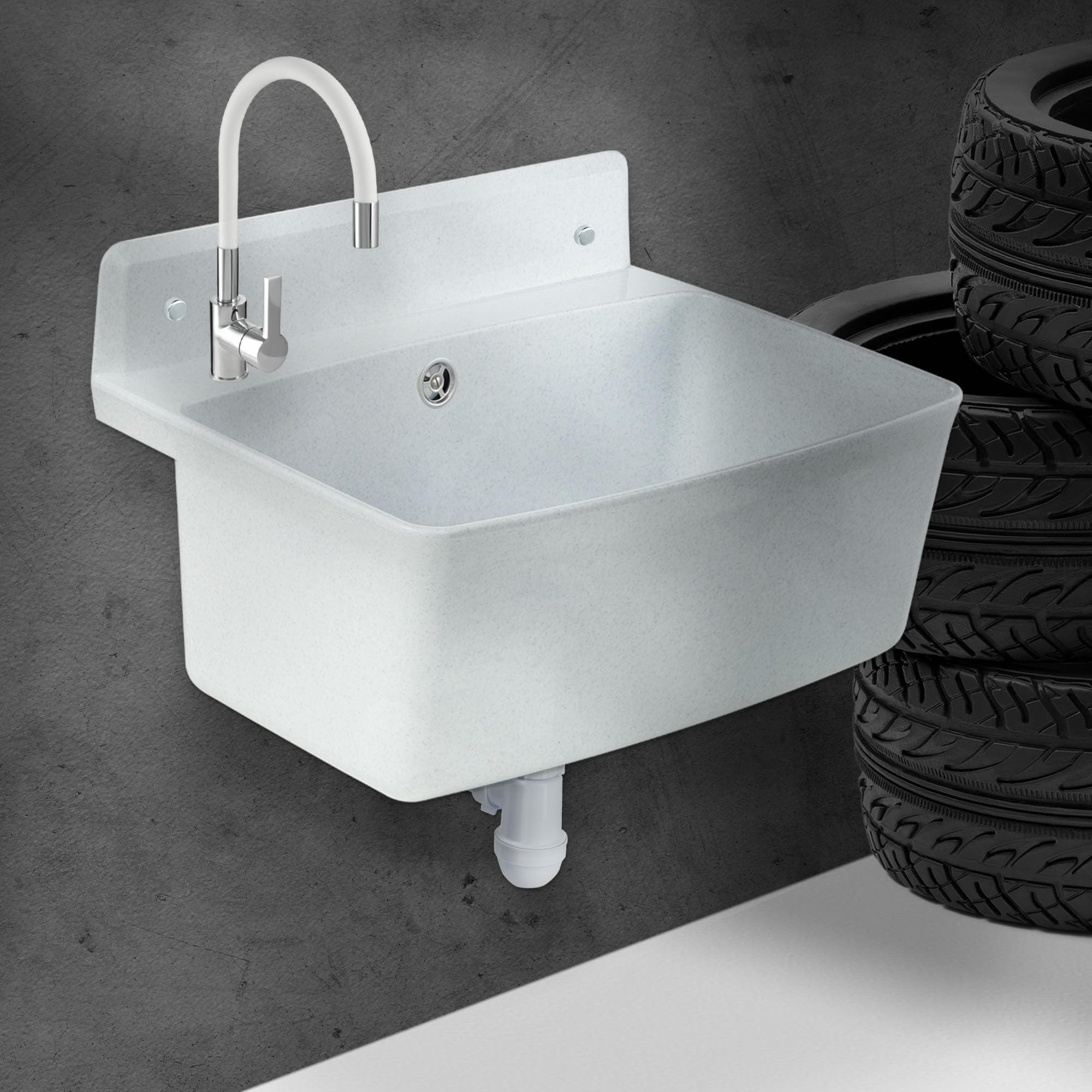 KADAX gospo Lavabo de jardin, 55 x 42 x 22,5 cm, en polystyrène de qualité supérieure, avec technologie Easy-Clean, pour le jardin, blanc, batterie élastique