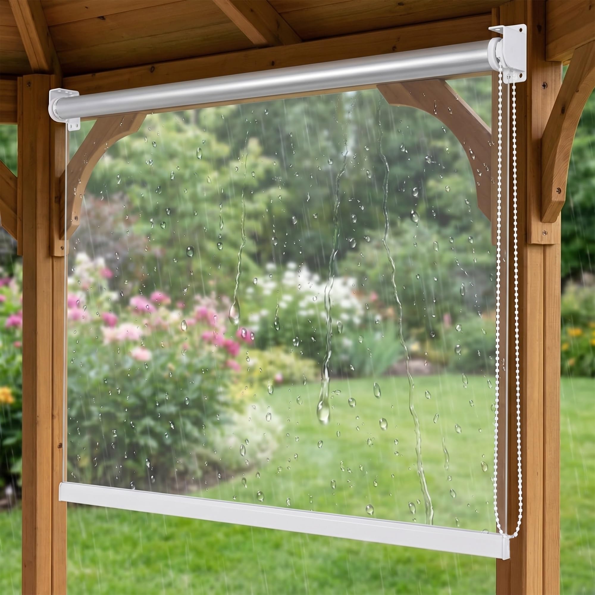 Clear Vinyl Roller Shades, HD Transparent Roll Up Curtain,Weatherproof Roller Blinds,Perspective Landscape,for Reception Living Room Balcony Patio,Customizable Size(W105*H220cm/W41.33*H86.61in)