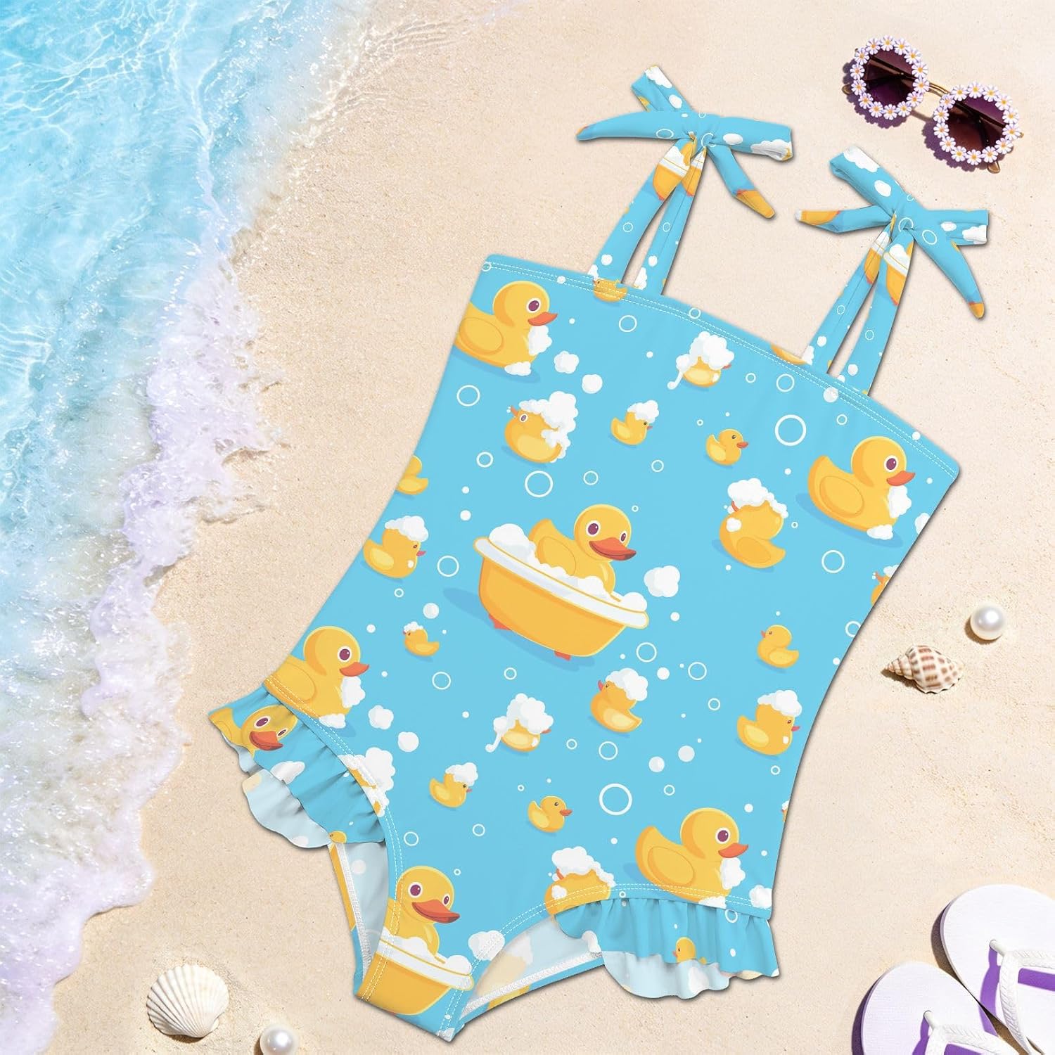 visesunny Toddler Girl Swimsuit Adjustable Strap Swimwear Duck Bubble Bath Pattern Bathing Suits for Girls 18M-6Y