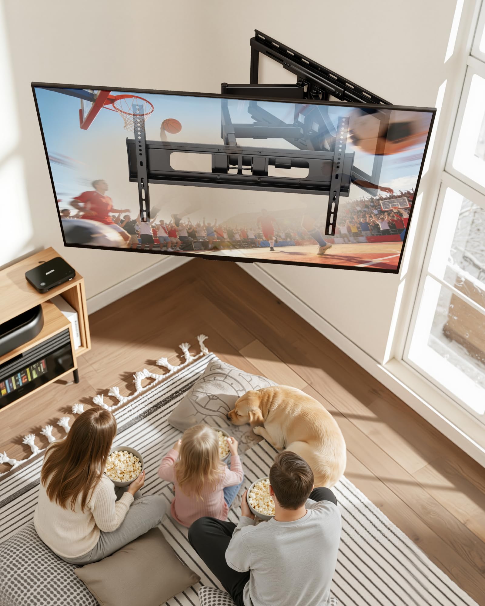 PEGZONE Doppelarm TV Wandhalterung bis 80 kg für 37–90 Zoll Fernseher | Wandhalterung Fernseher Schwenkbar & Neigbar, max. VESA 600x400 mm, Wandabstand 120–645 mm, Kabelmanagement