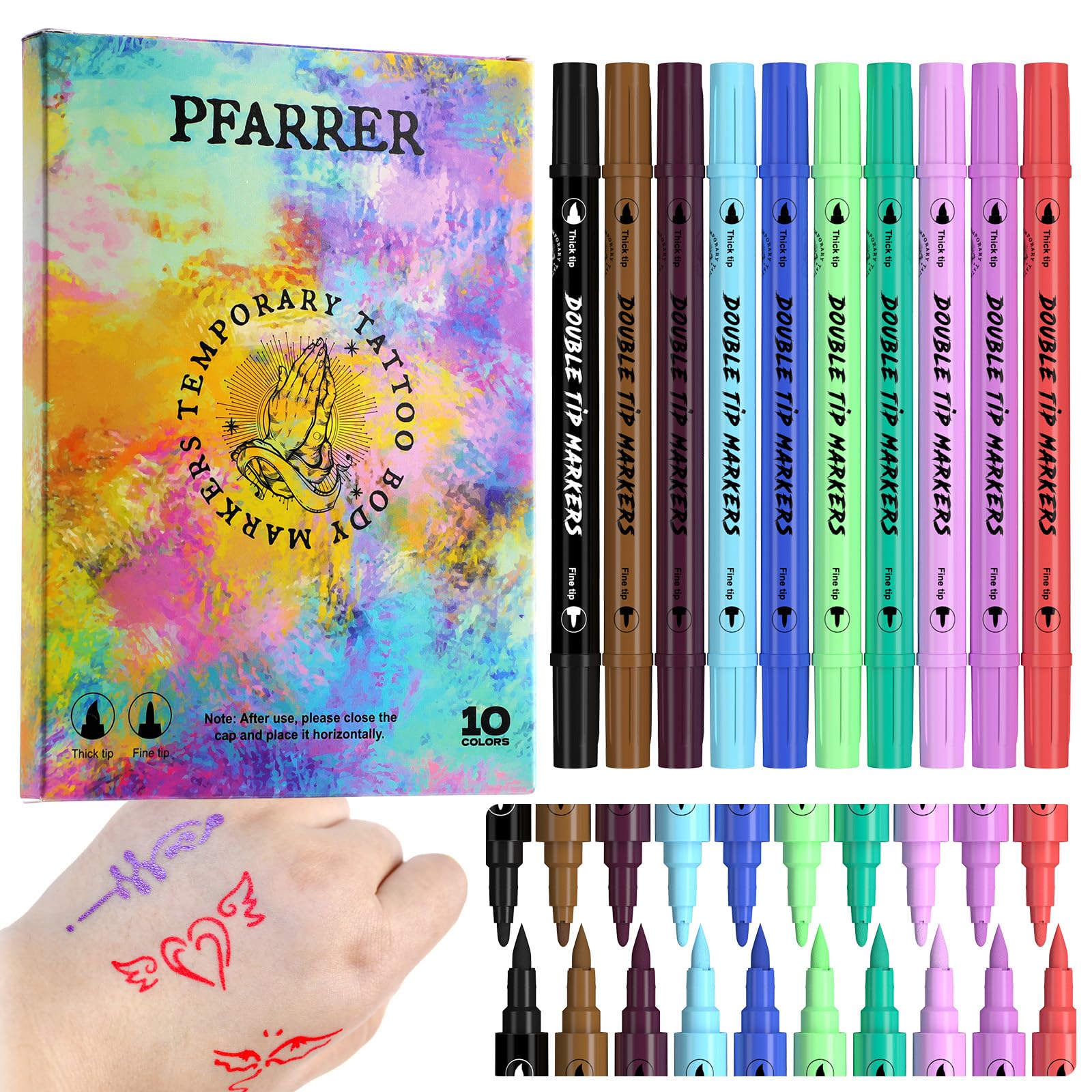 PFARRERTemporary Tattoo Markers for Skin, 10 Body Markers for Kids and Adults, Dual-End Tattoo Pens with Bold and Fine Lines safty ink ZYH2312111