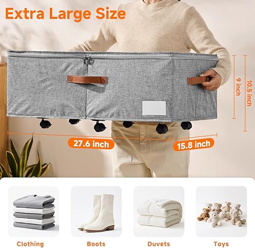 Miniatura 2 de Paquete de 2 contenedores grandes de almacenamiento debajo de la cama de 60 litros con ruedas, contenedor para zapatos debajo de la cama con tapa