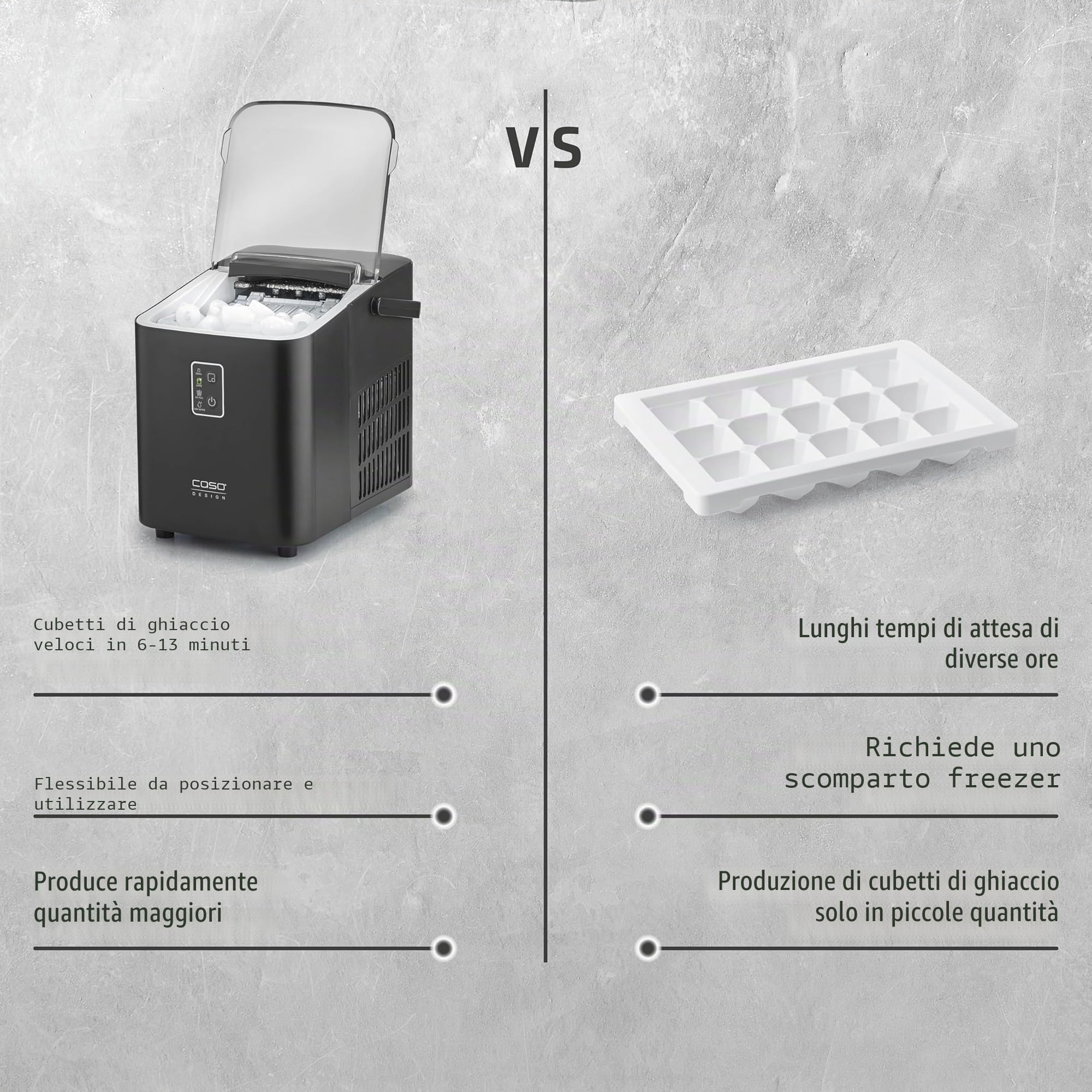 CASO IceChef compact - Macchina del ghiaccio autopulente, macchina per il ghiaccio con serbatoio da 1L, ideale per casa e cucina, produce ghiaccio in 6 minuti, fino a 12 kg in 24 ore, nero