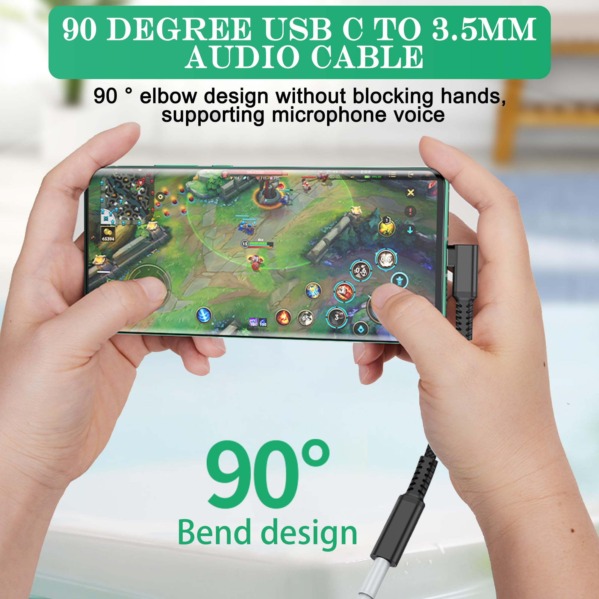 HATMINI Cavo per cuffie da 90 gradi USB C a 3,5 mm, convertitore dongle audio ausiliario da 90 gradi Tipo C maschio a 3,5 mm femmina, per dispositivi con interfaccia Tipo C