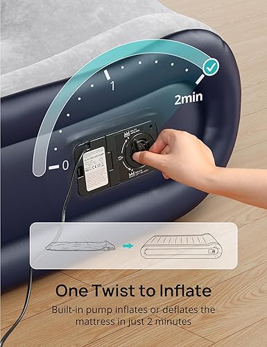 Miniatura 3 de Evajoy Colchón de aire Queen con bomba incorporada, colchón de aire inflable con almohada integrada, infladodesinflado rápido, cama de aire con