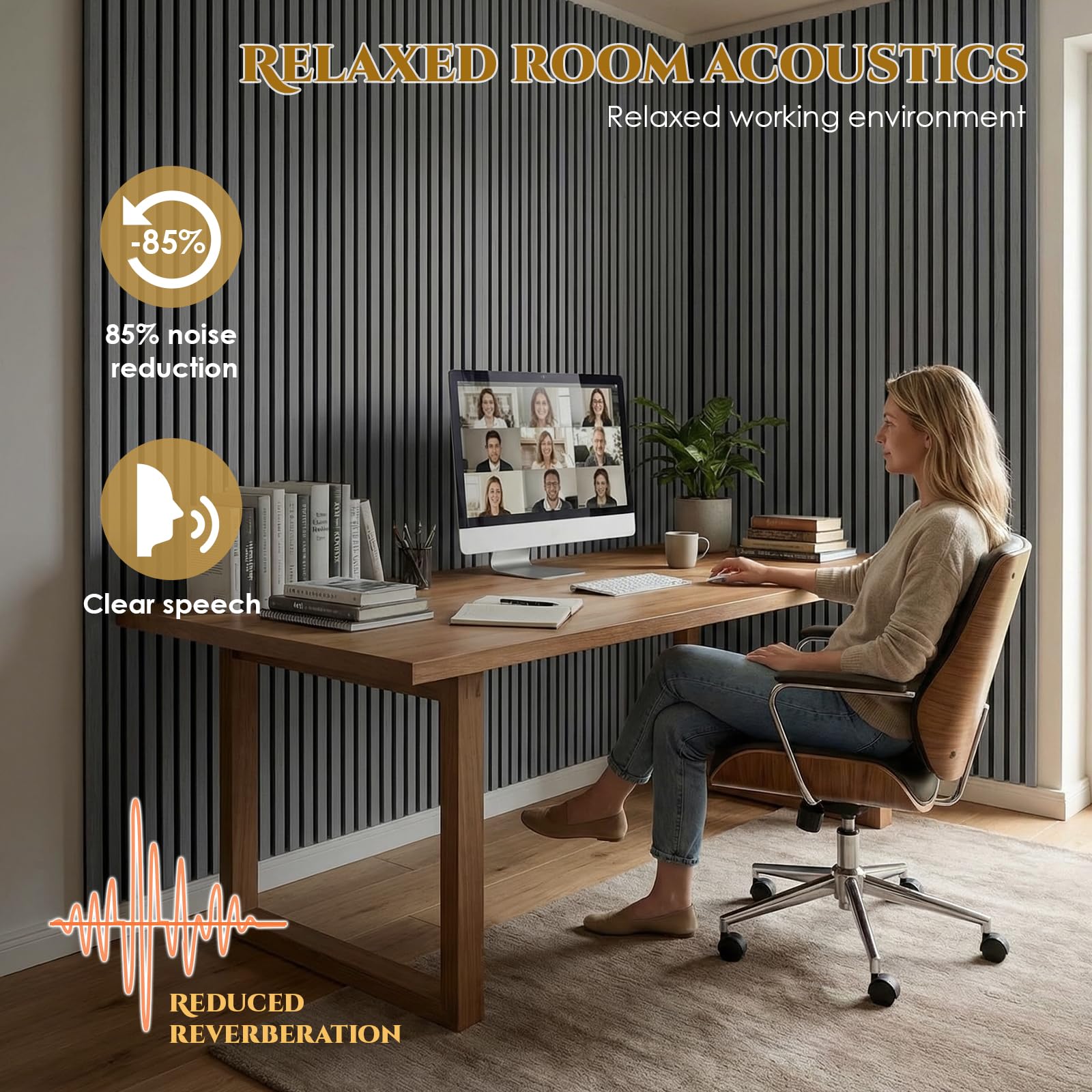 Clevich 3D Akustikpaneele 120x60x2.1cm, Wandpaneele in Holzoptik als Schallabsorber, Paneele Holz Optik, Wandverkleidung Innen, Panels für Wohnzimmer, Küche, Büro, Garderobe, Graueiche, 2 Stück