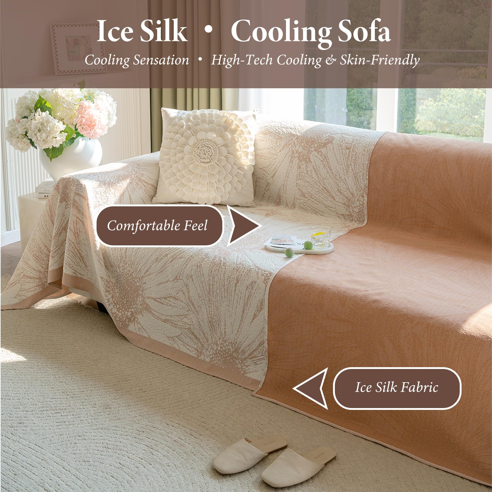 Manta Sofa Verano, Altamente Transpirable y Reversible, Refrescante Ideal para el Verano, Plaid Sofa, Resistente a Arañazos de Gatos, Multitalla para Sofá, Cama 180 * 130cm-Marrón