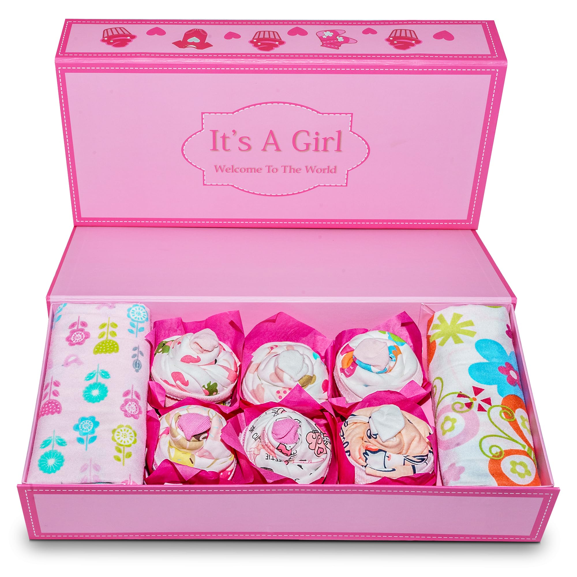 Unique Cupcake Baby Girl Gift Set | Baby Girl Newborn Essentials | Baby Clothes for Girls | Newborn Girl Outfits for Expecting Moms and New Parents | Baby Layette Set - Pink | Nikki's Gift Baskets