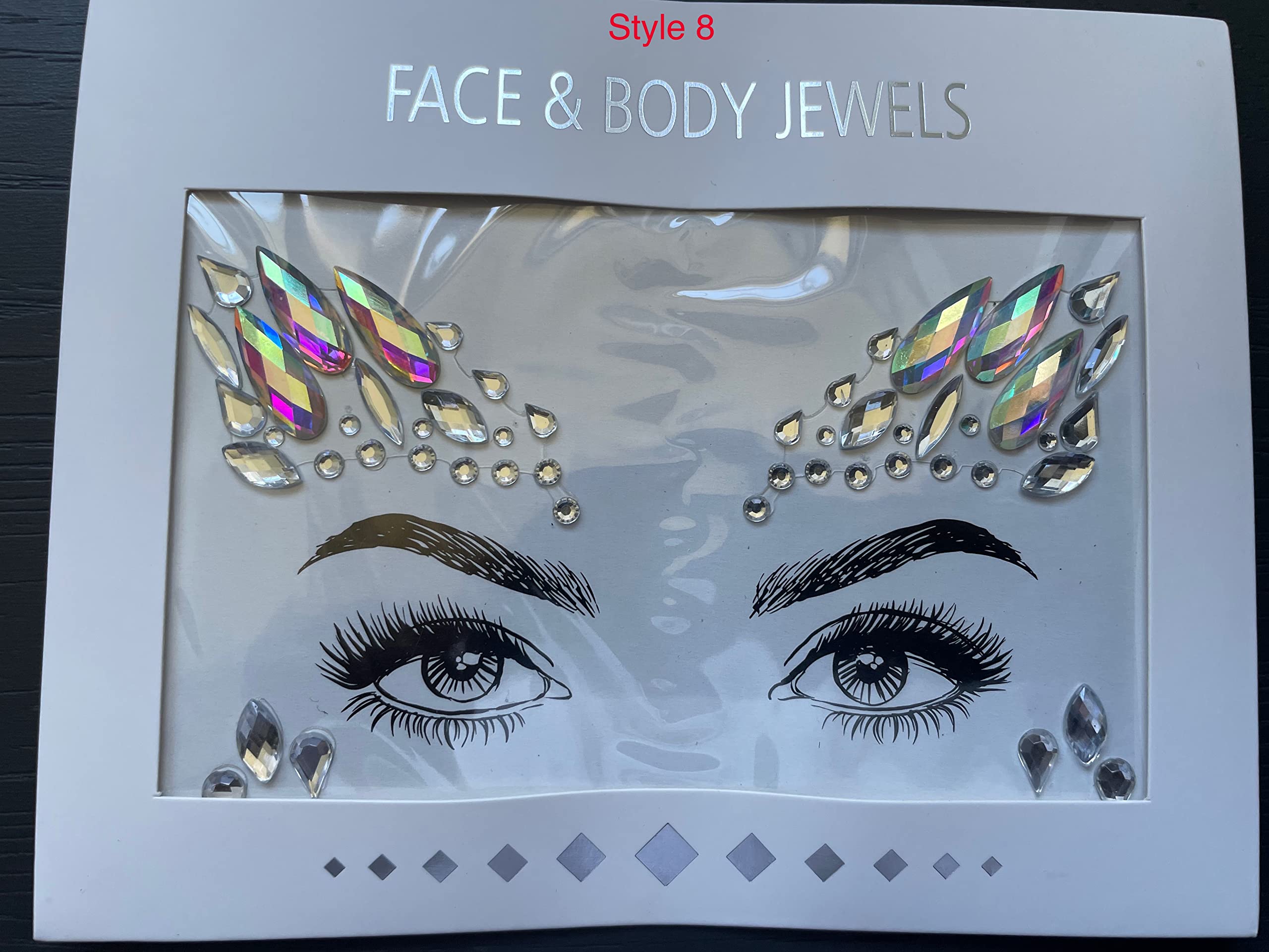 Face Jewls, Gems, Women Face Crystal Face Jewels Glitter Rhinestone Bindi Temporary Tattoo Face Eyebrow Body Stickers for Rave Festival Party (STYLE 8)