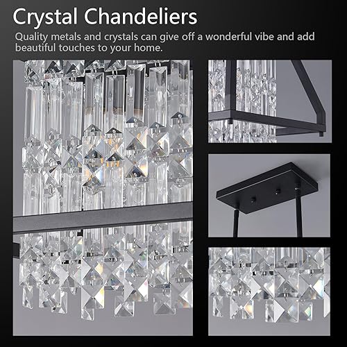 Miniatura 6 de BBLLWJ Lámpara de comedor de 30.7 pulgadas, lámpara de cristal trapezoidal, lámpara industrial de granja, lámpara colgante de cristal de metal negro