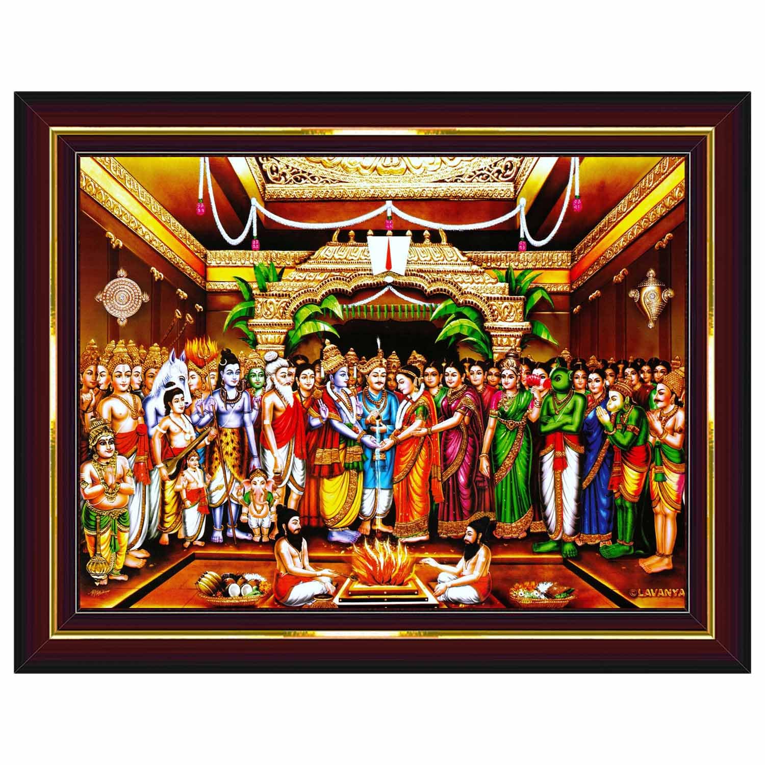 Tirupati Balaji Padmavati Srinivasa Kalyanam Wall Painting Framed Home Decor (Wood,Matte,Brown,Big Size,10 x 12 Inch) B519M