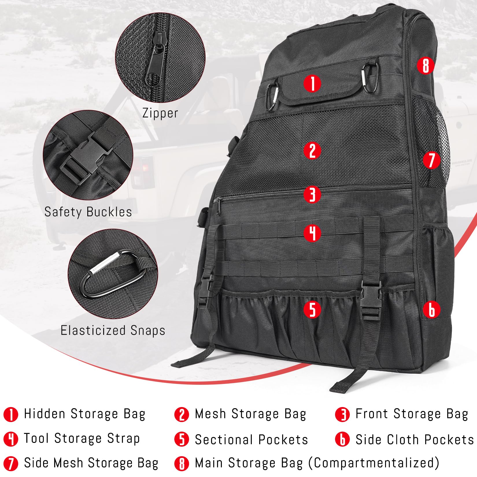 Überrollbügel-Aufbewahrungstasche für Jeep Wrangler JK TJ LJ 4-Türer 1997–2024, Multi-Pocket-Cargo-Tasche für Jeep Wrangler, wasserdicht, Wandern, Camping, Organizer, Aufbewahrungstasche für