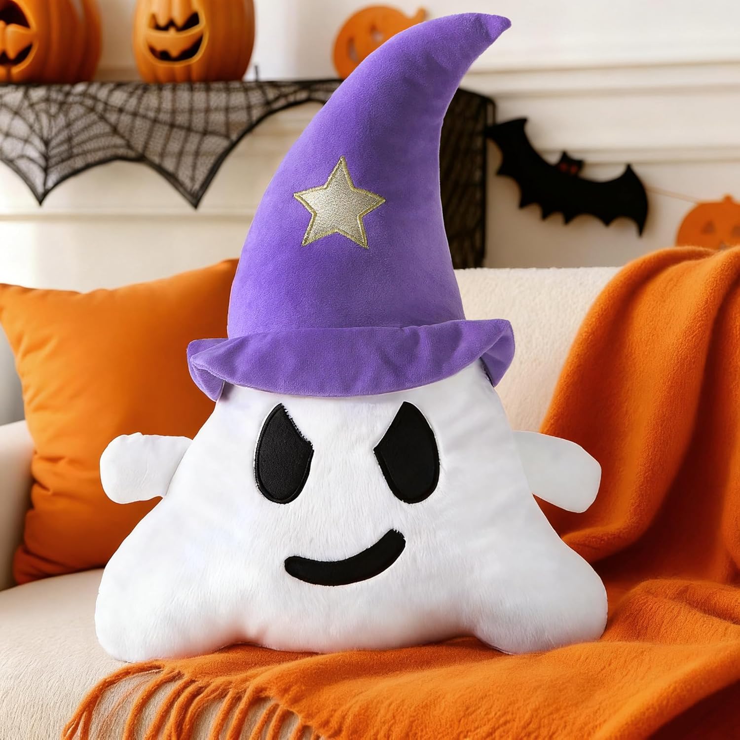 Halloween Ghost Plush Pillow, Fall Decorative Pillow Indoors, Halloween Decorative Throw Pillow, Cute Pillow for Home (18.9 Inch) (Purple)