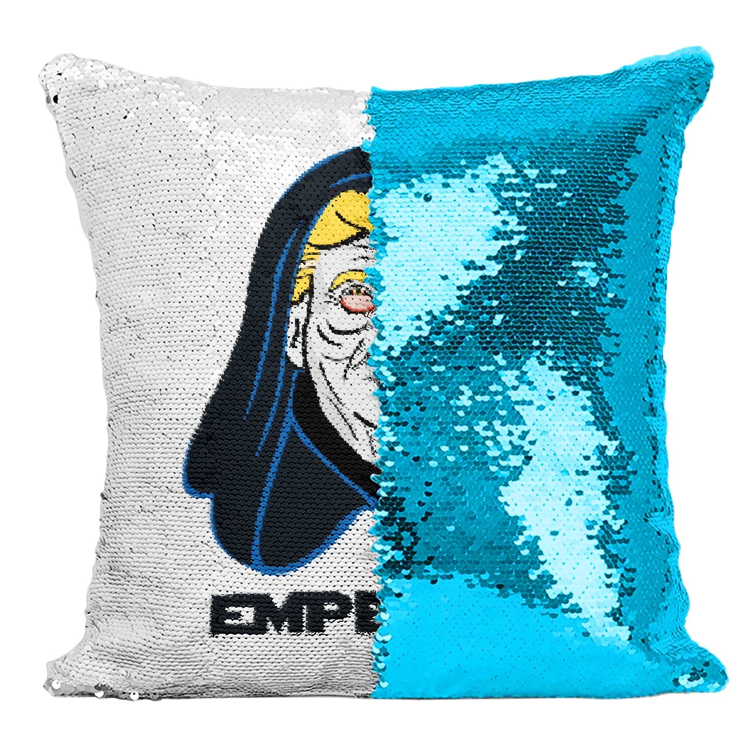 Coussin Sequin Parodie Dark Sidious Trump pour une déco salon geek et drôle