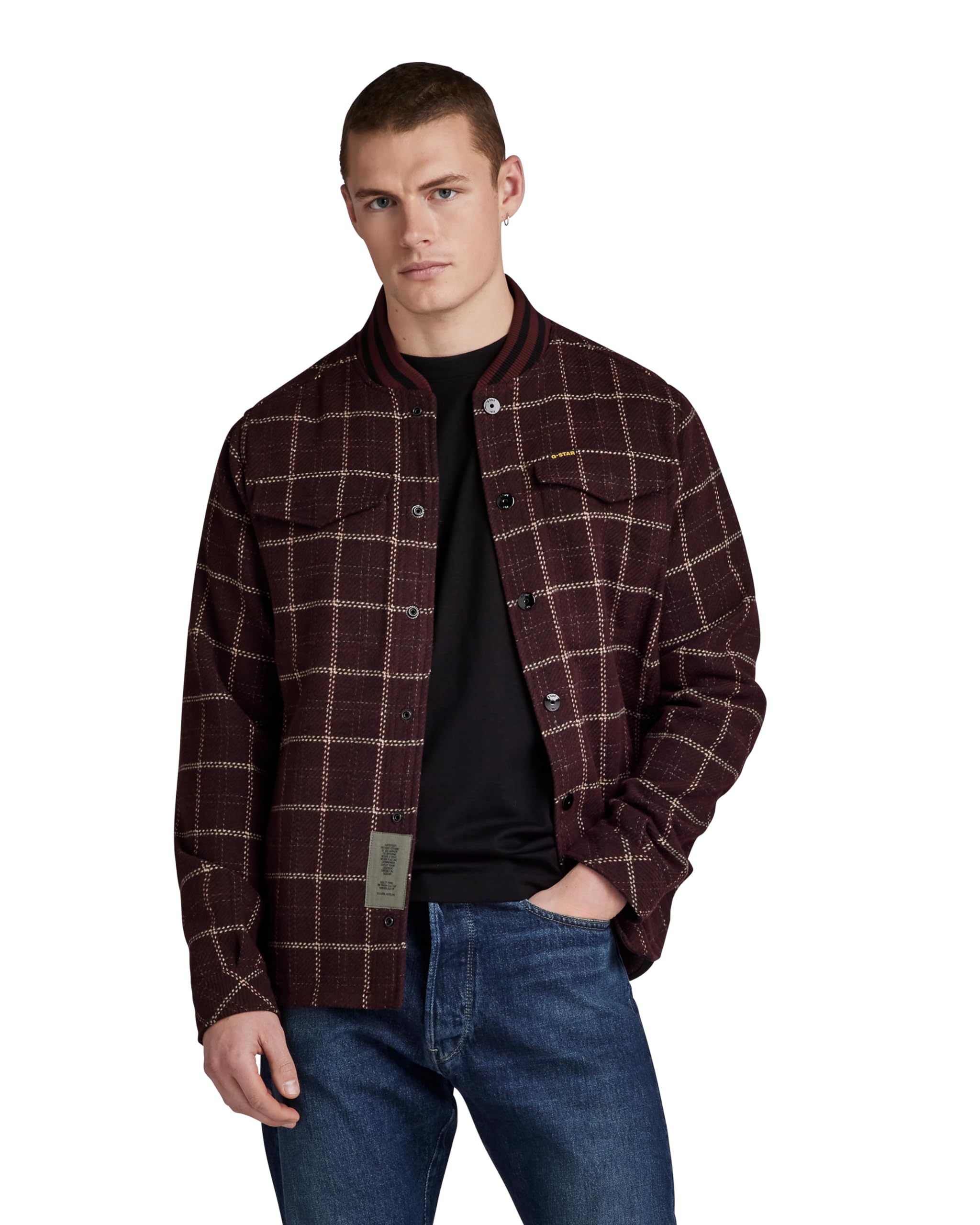 G-Star Men's Bomber Collar Overshirt, Multicolour (dk fig dash check D20662-D406-G086), XL