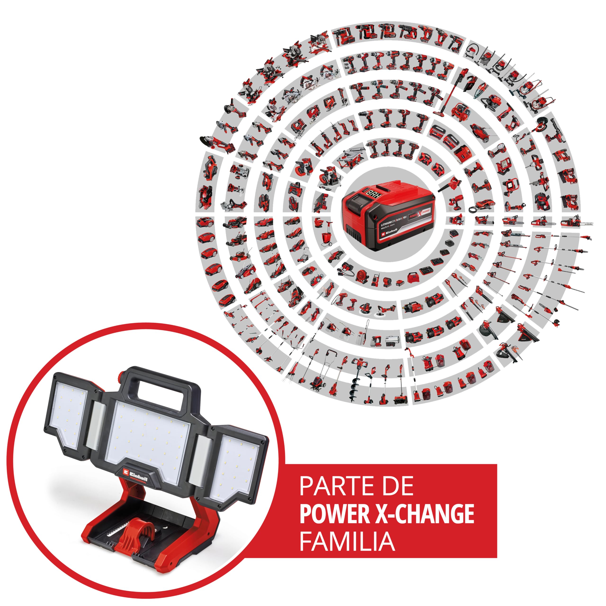 Einhell Professional Lámpara con batería TP-CL 18/3000 Li Set-Solo | PXC | 18 V | 3000 lm regulable | 5700 K | cabezal iluminación pivotante | paneles luminosos plegables | trípode | sin batería