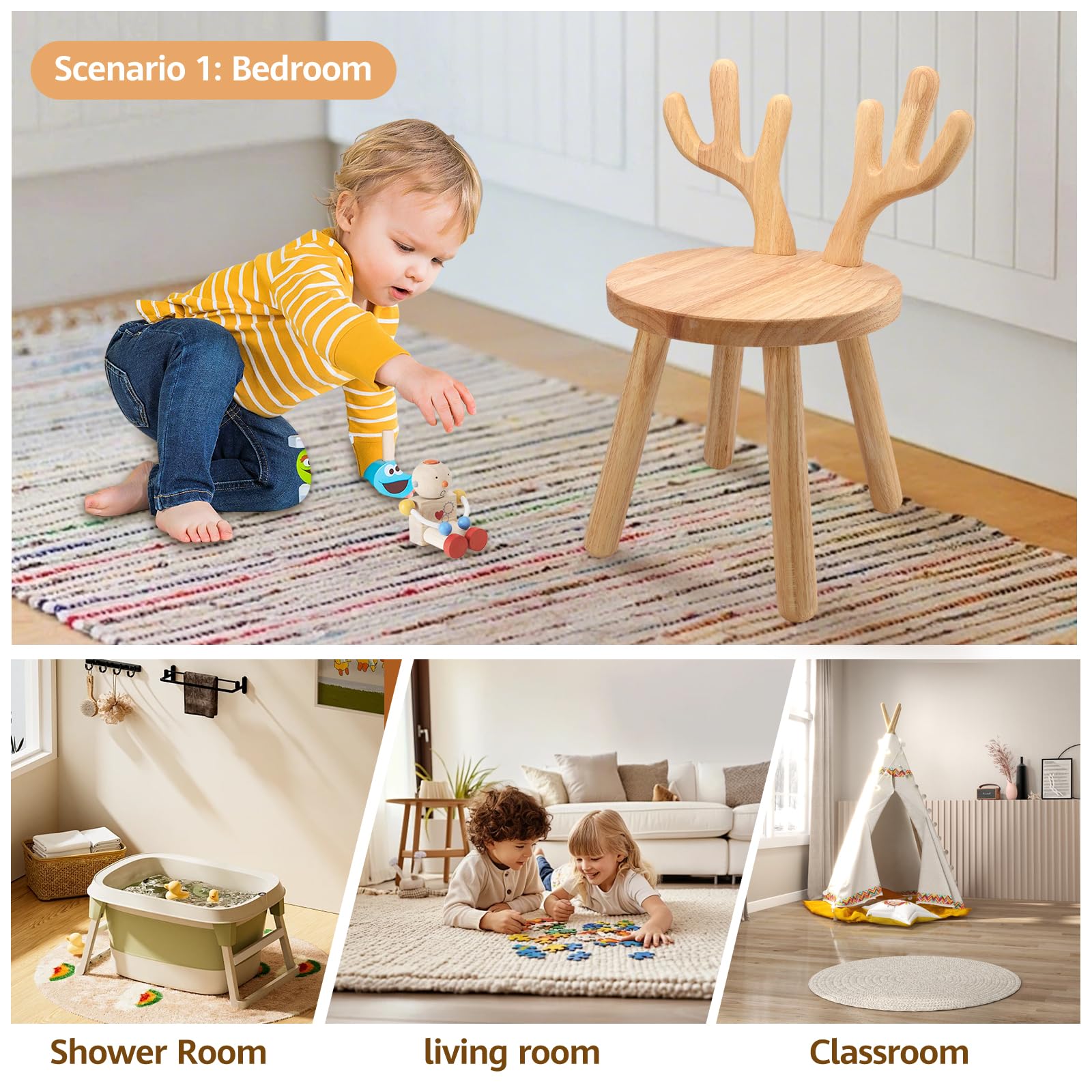 Silla infantil de madera para niños, taburete sensorial portátil antideslizante para plantas, 1 unidad, tamaño: 18 pulgadas, para fiestas infantiles, sala de juegos, hogar, escuela,