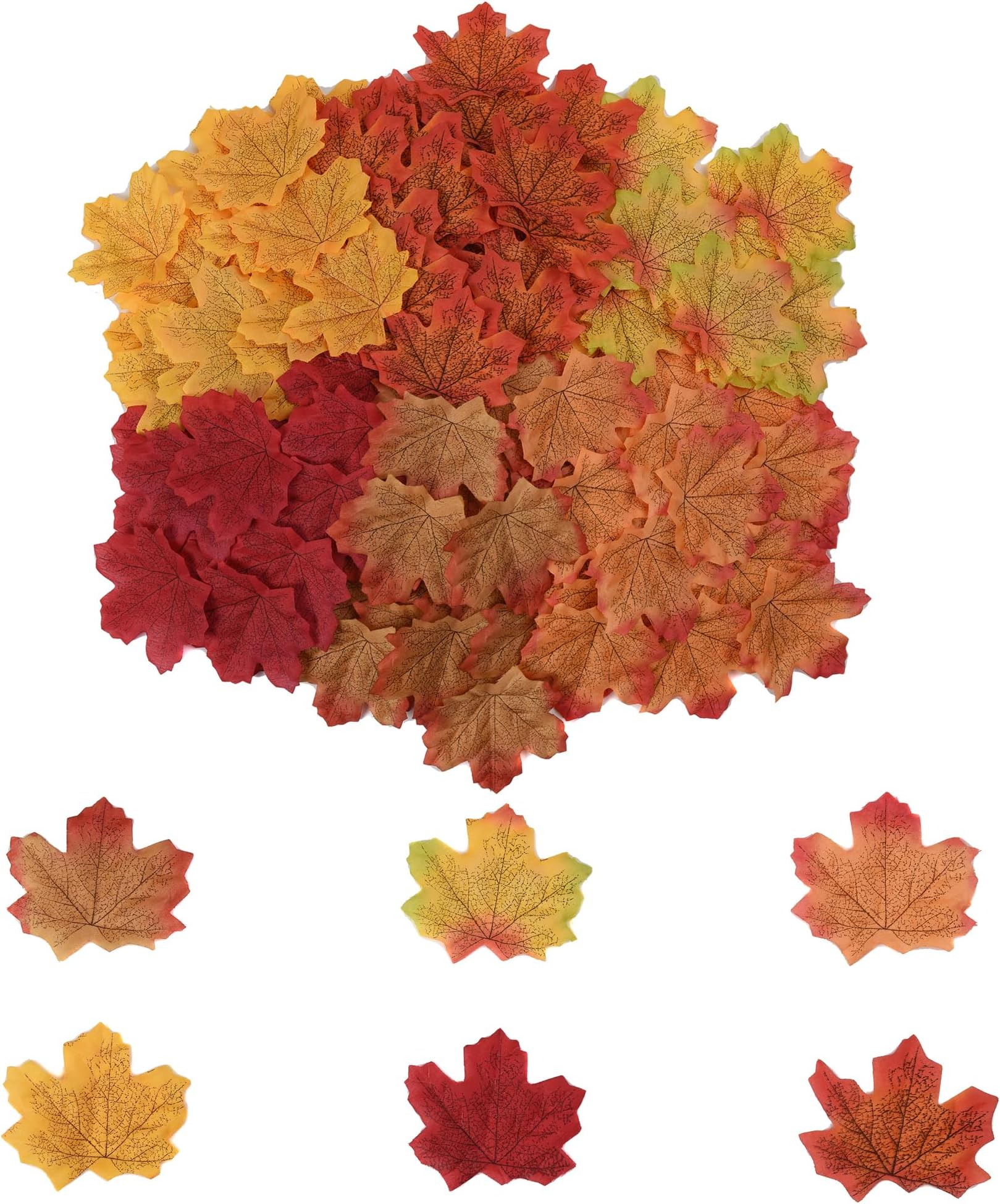 600PCS Artificial Maple Leaves for a Touch of Autumn Elegance， 8cm/3.1inch Faux Fall Leaves for Craft (Colorful)