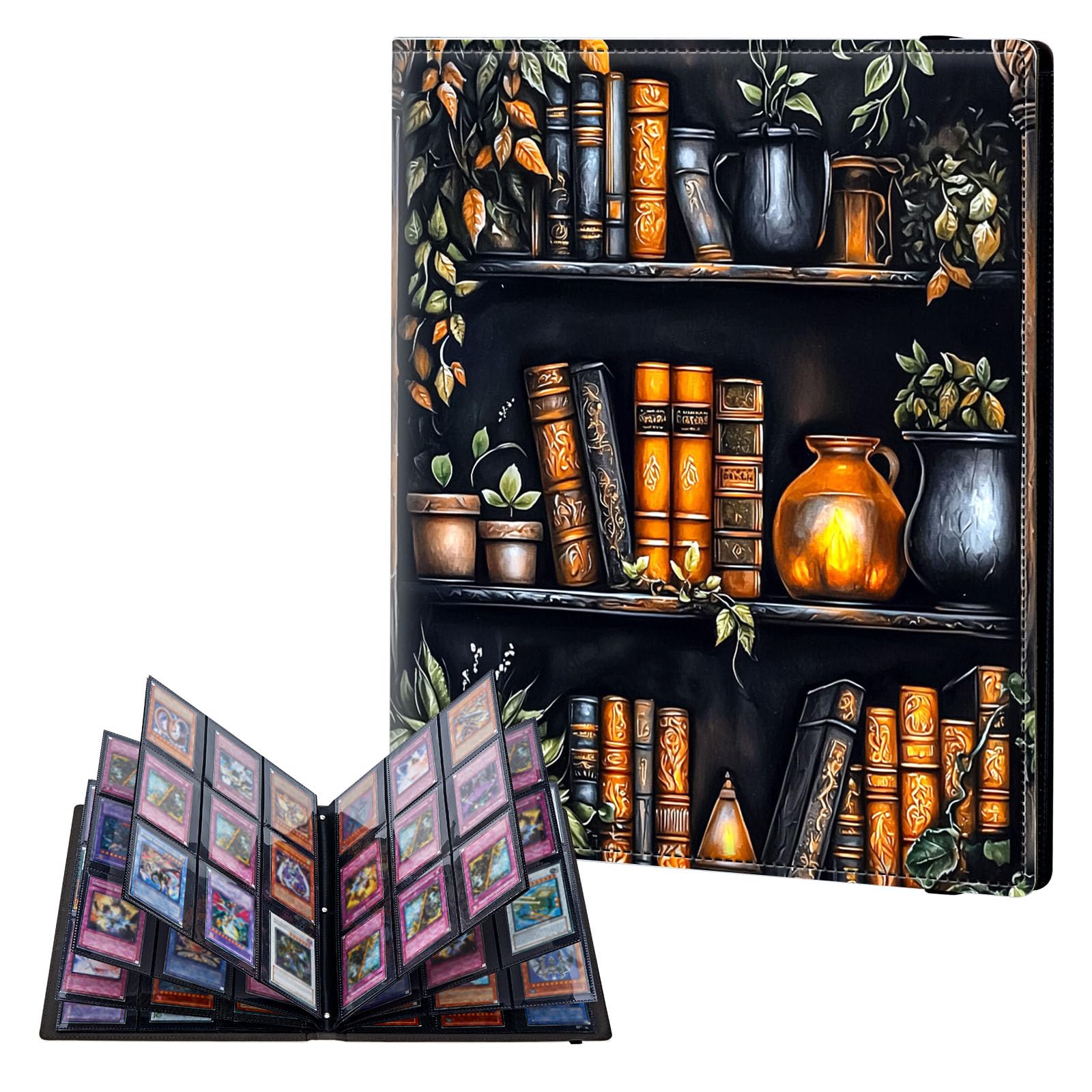ETLKJVBL 9 Pocket Trading Card Binder, Card Collection Binder for TCG, MTG, Sports Cards, Baseball, Shelf Filled with Books Trading Card Book Holder for Collectors, Top Loader Binder — image 1